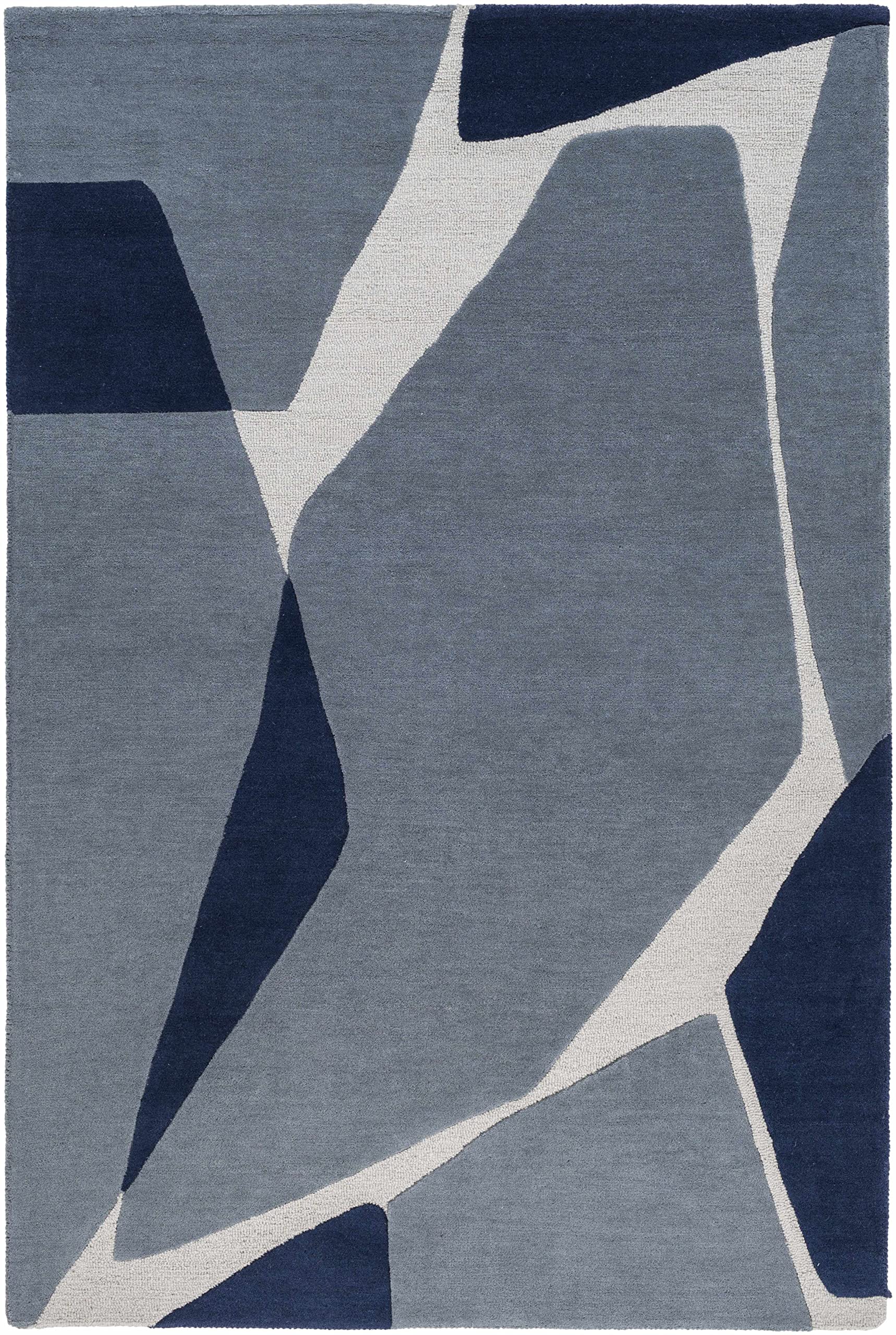 Modern Geometric Blue & Beige Wool Area Rug 6' x 9' - Perfect for Living Room & Bedroom Décor - Soft & Durable Hauteloom Robbins Rug for Cozy Home Atmosphere