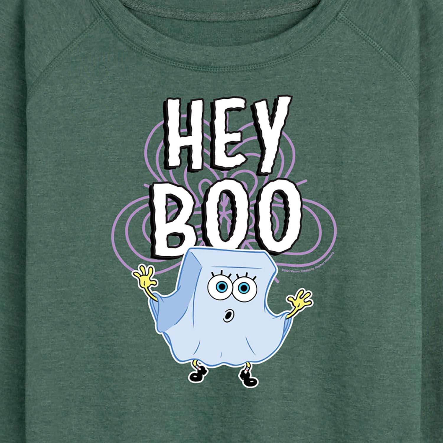 HYBRID APPAREL SpongeBob SquarePants 'Hey Boo' Women's Lightweight French Terry Pullover Hoodie - Soft Lounge Wear for Casual Outings & Cartoon Fans