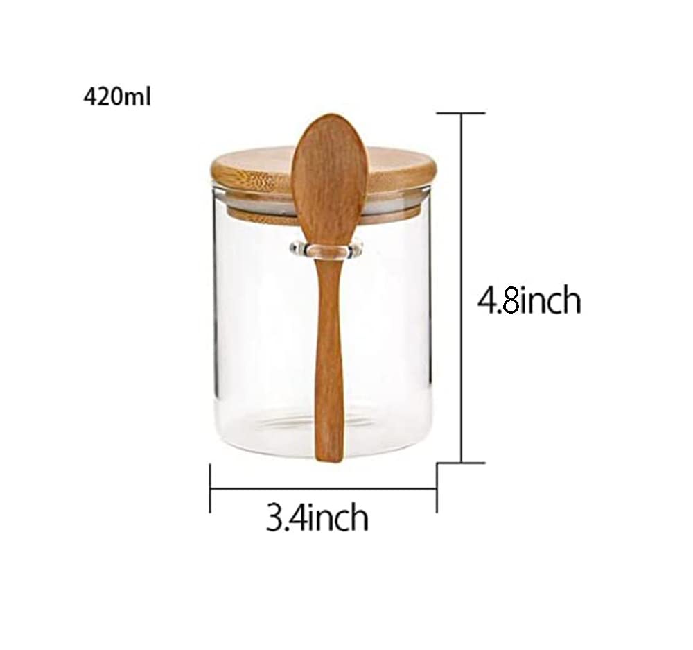 Premium Glass Sugar Bowl & Spice Jar with Wooden Lid & Spoon - Airtight Food Storage Container for Kitchen, Pantry, Coffee & Tea Station - Perfect for Sugar, Spices, Coffee, Tea & Baking Ingredients