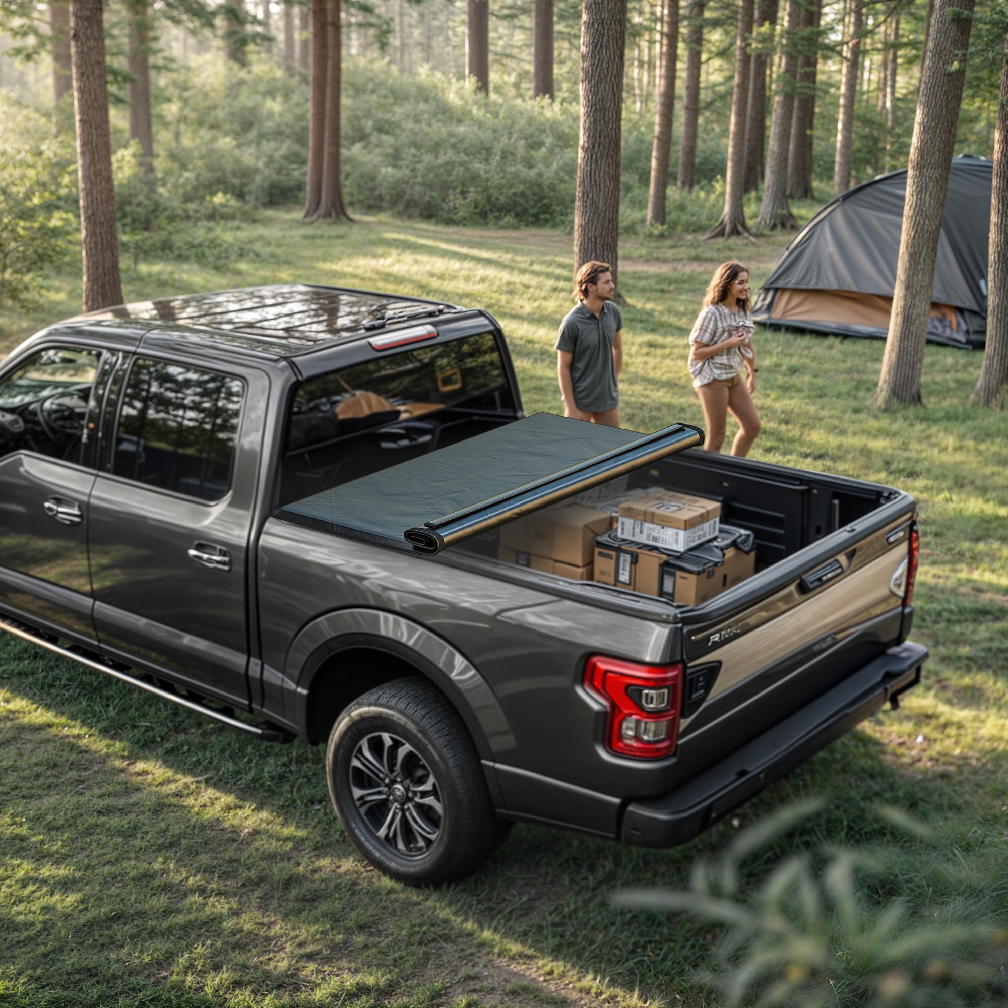 YITAMOTOR Soft Roll Up Truck Bed Tonneau Cover for Toyota Tacoma 2024-2025 (5 ft Bed, Excludes Trail Edition) - Waterproof & UV-Resistant Pickup Truck Bed Cover with Deck Rail System - Perfect for Hauling Gear, Camping & Outdoor Adventures