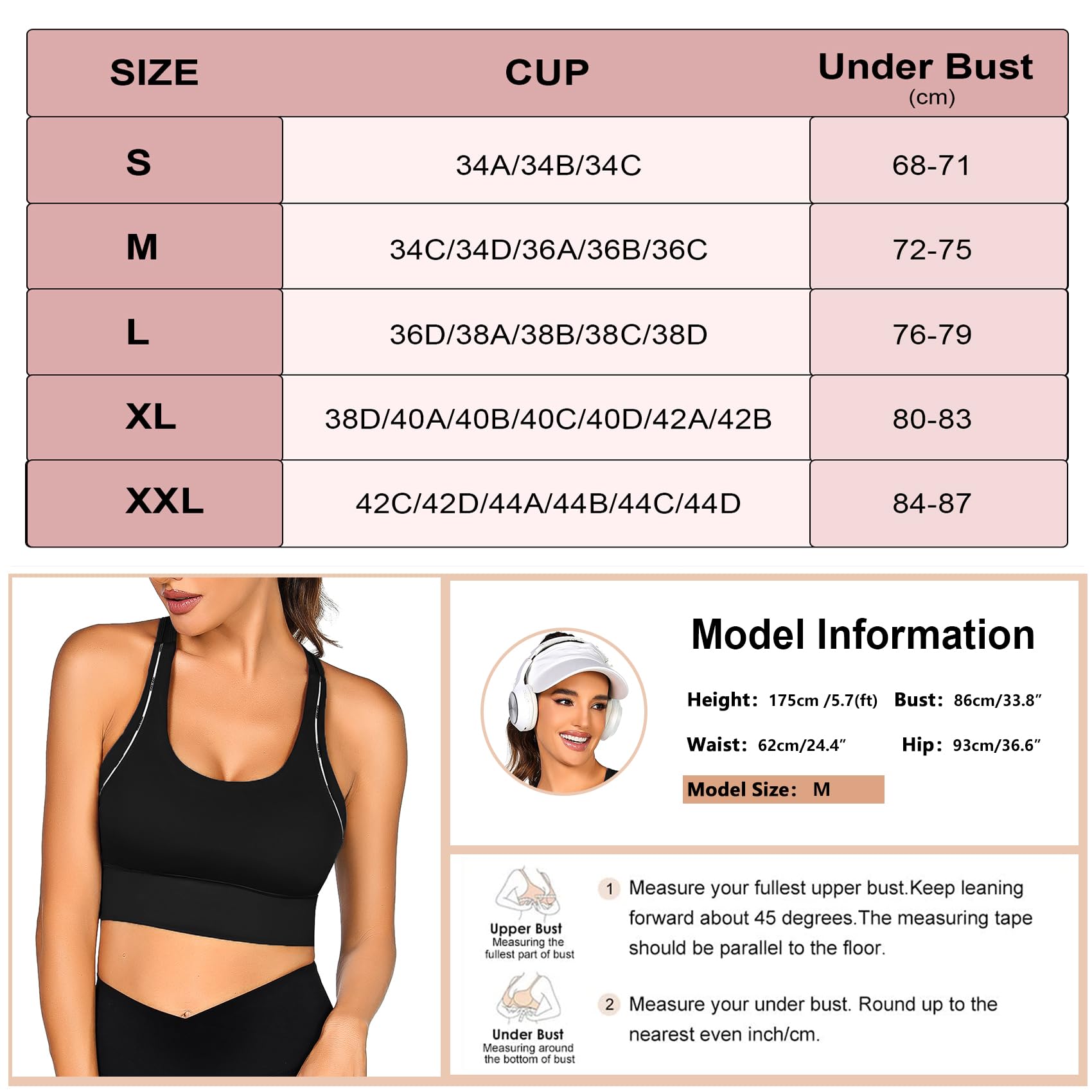 Crewhpo Women's Wireless Sports Bra - Push Up Yoga Bra with Racerback & Strong Support for Running, Fitness, Jogging (Sizes S-XL) - Perfect for Gym Workouts, Yoga Sessions & High-Intensity Training