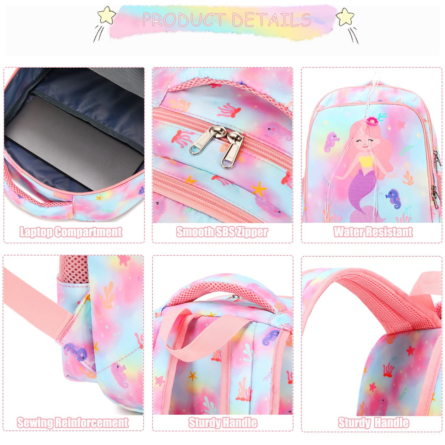 Mermaid Backpack Set for Girls with Lunch Bag & Pencil Box - Perfect for Preschool & Kindergarten