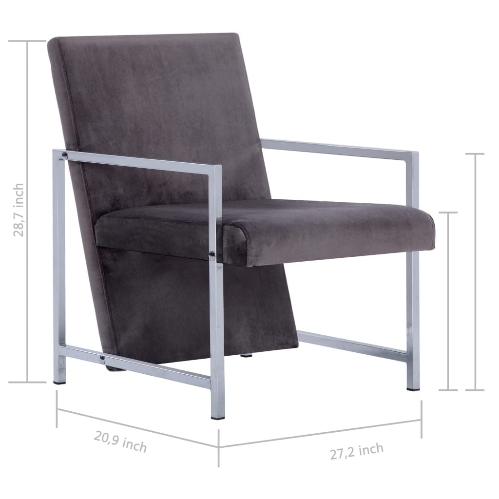 Luxury Velvet Accent Armchair with Chrome Legs - Dark Gray Modern Club Chair for Living Room, Bedroom, Office & Reading Nook - Comfortable Single Sofa Chair for Home, Workspace and Reception Areas