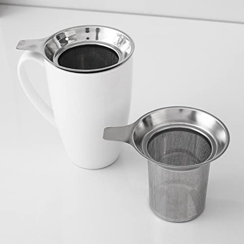 Premium Stainless Steel Extra Fine Mesh Tea Infuser - Large Capacity Loose Leaf Tea & Coffee Strainer with Hanging Handle - Easy Clean Tea Steeper for Teapots, Mugs & Cups - Perfect for Home, Office or Travel Use