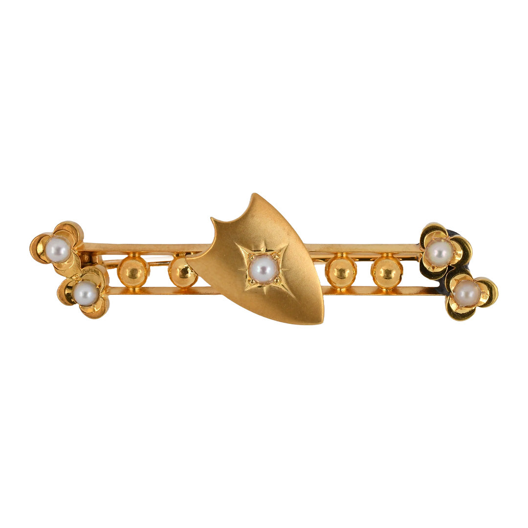 Victorian Style Gold Shield & Pearl Brooch Pin - Elegant Vintage Jewelry for Women, Perfect for Weddings, Parties, and Special Occasions