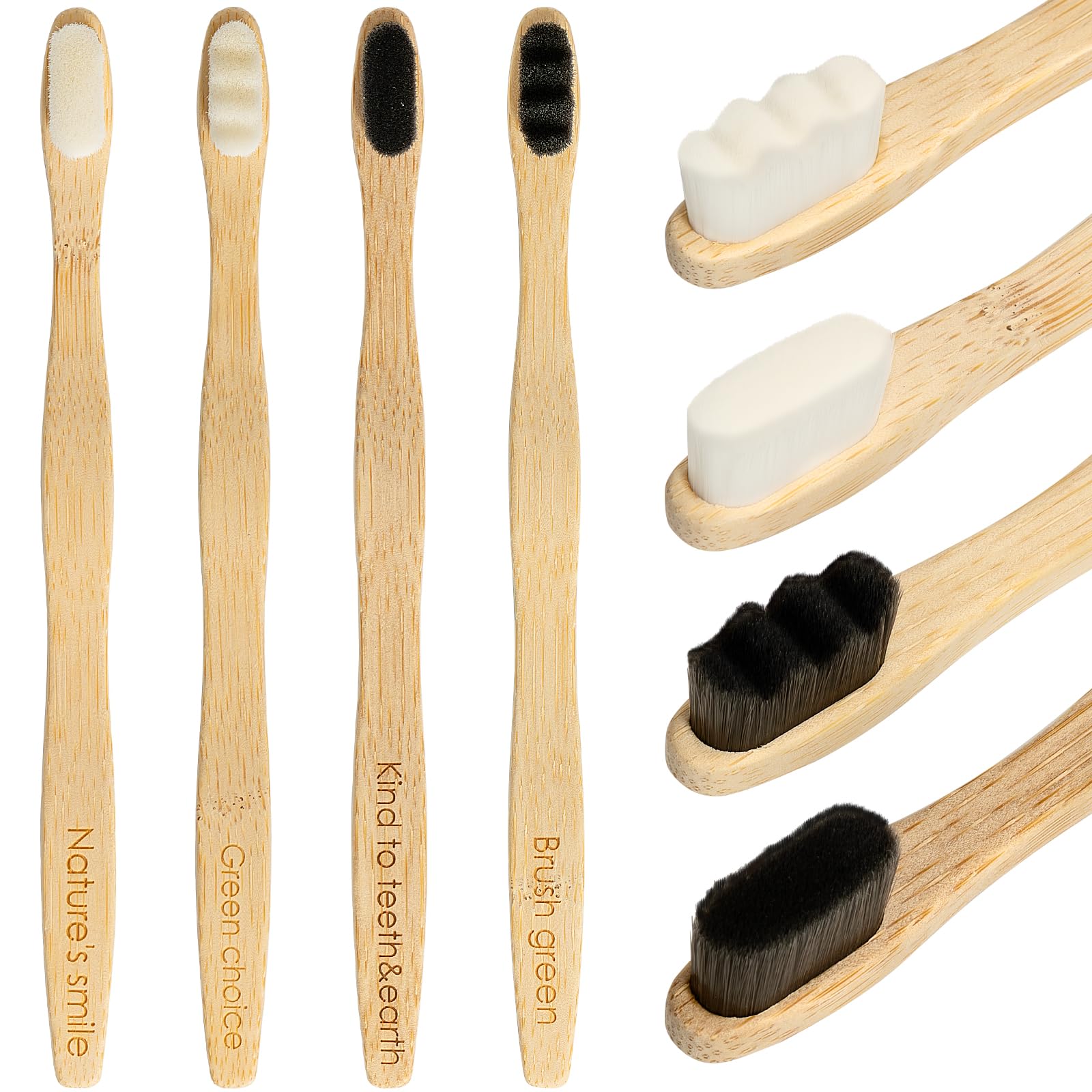 Eco-Friendly Bamboo Toothbrushes for Adults - 10,000 Ultra Soft Bristles, Pack of 4 | Biodegradable & Sustainable Oral Care | Perfect for Travel, Home Use & Zero-Waste Lifestyle