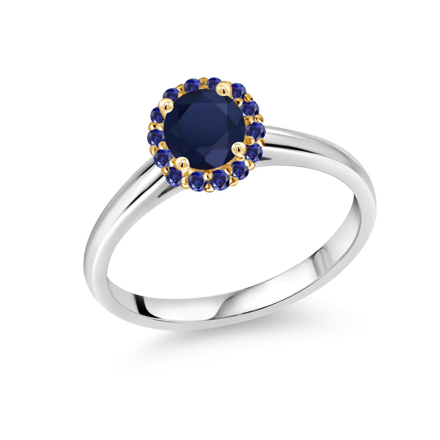 0.74 Ct Blue Created Sapphire Ring in 925 Silver with 10K Yellow Gold Prongs – Elegant Gemstone Jewelry for Women | Perfect for Engagement, Wedding & Special Occasions
