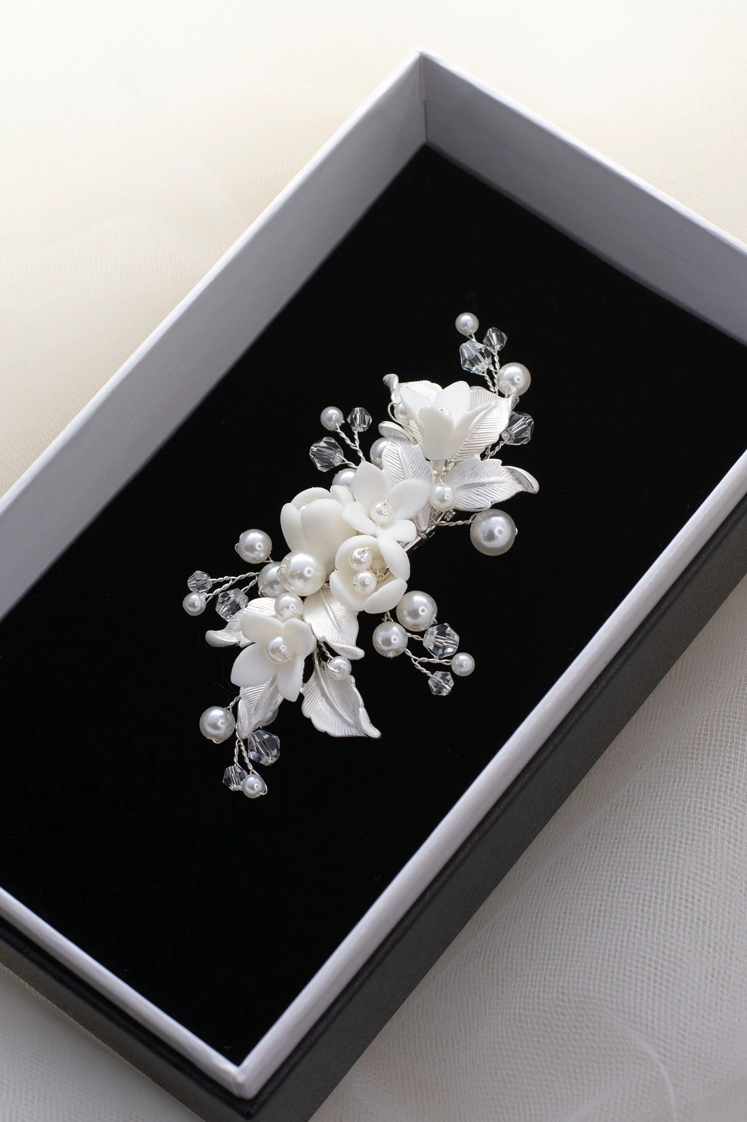Angelica Petite Ceramic Flower Pearl Bridal Hair Clip - Elegant Wedding Accessory for Brides, Bridesmaids & Prom (Perfect for Weddings, Formal Events & Special Occasions)