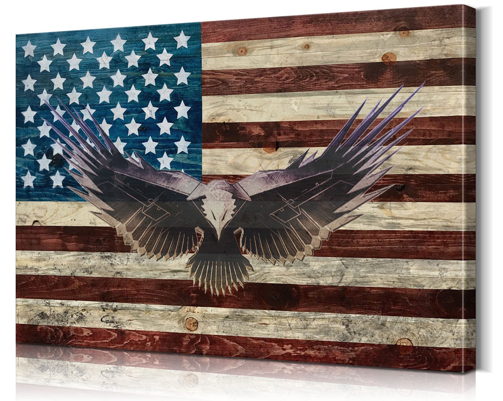 American Flag Wooden Wall Art - Handcrafted Eagle Military Decor Patriotic Wood Flag Poster for Home, Bedroom & Office - Ready to Hang (28''H x 40''W) - Perfect for Veterans Day, Independence Day & Patriotic Home Decor