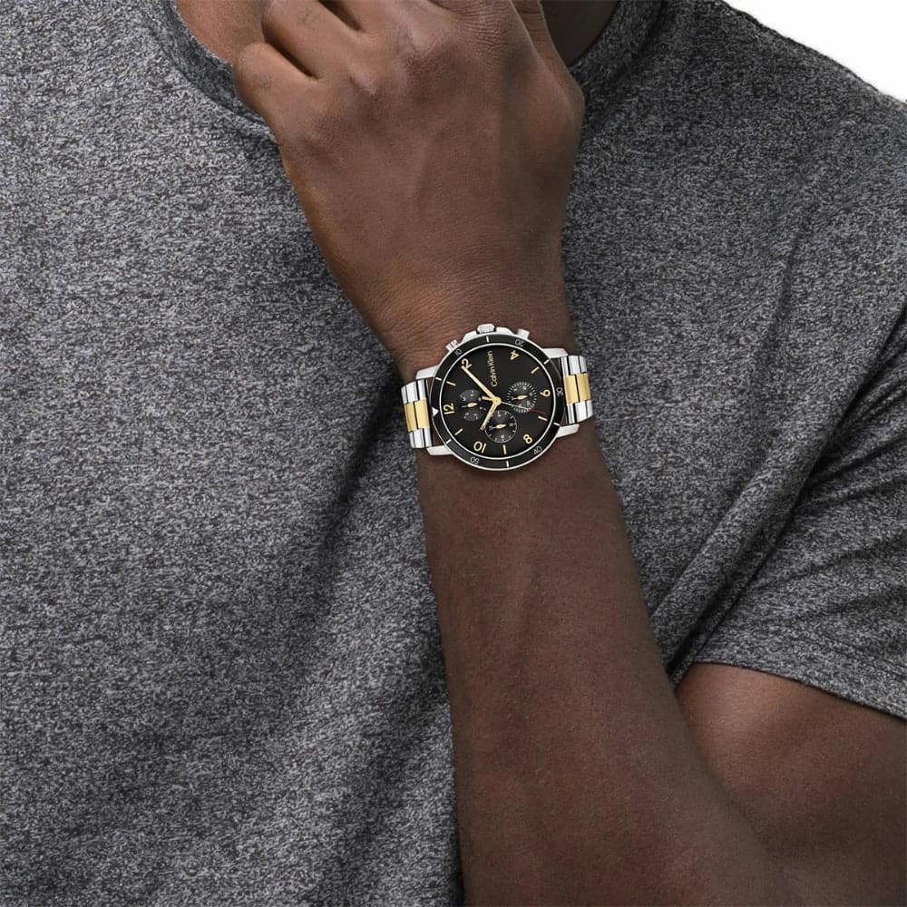 Calvin Klein Gauge Sport Chronograph Men's Watch - Two-Tone Stainless Steel Strap, Water Resistant, Date Display - Perfect for Business, Casual Wear & Sports Activities | Model 25200070
