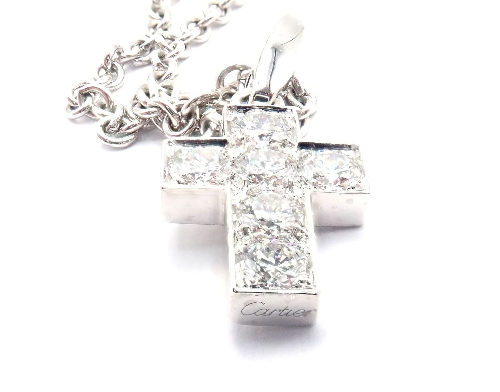 Authentic Cartier 18K White Gold Diamond Cross Pendant Necklace for Women - Luxury Jewelry Gift for Christmas, Anniversary & Special Occasions