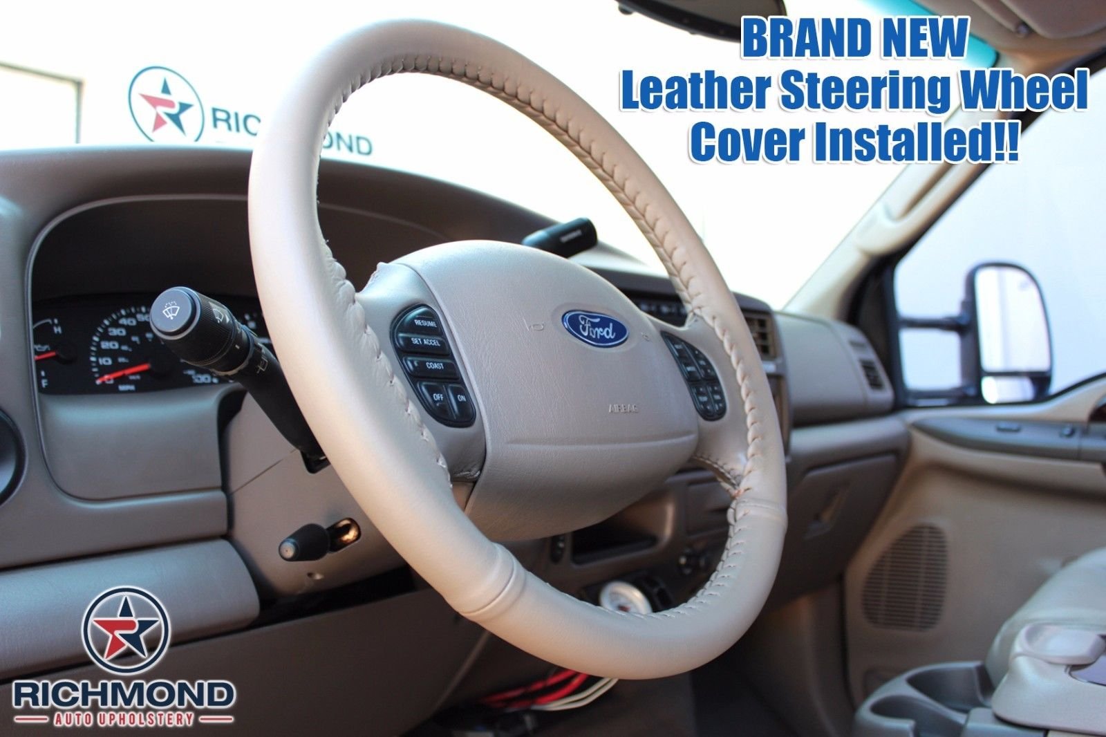 Premium Tan Leather Steering Wheel Cover for 1997 Ford Expedition XLT - Comfort Grip & Anti-Slip Design | Perfect for Road Trips, Daily Commutes & Car Interior Protection
