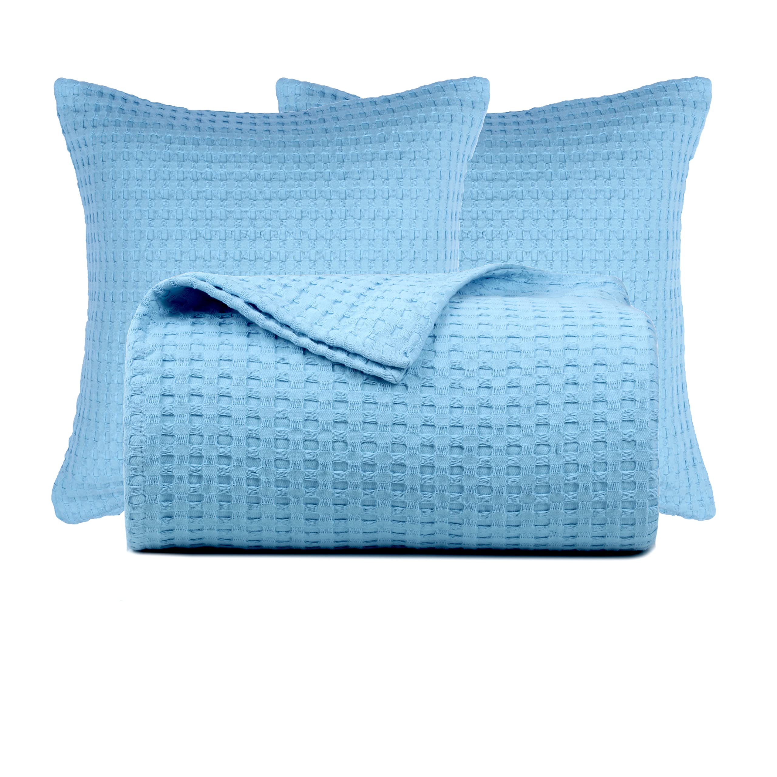 Tex Trend 100% Cotton Waffle Weave Queen Size Blanket - Lightweight, Breathable & Soft Bedding - Blue 90x90 Inches - Perfect for All-Season Comfort, Guest Rooms & Cozy Nights