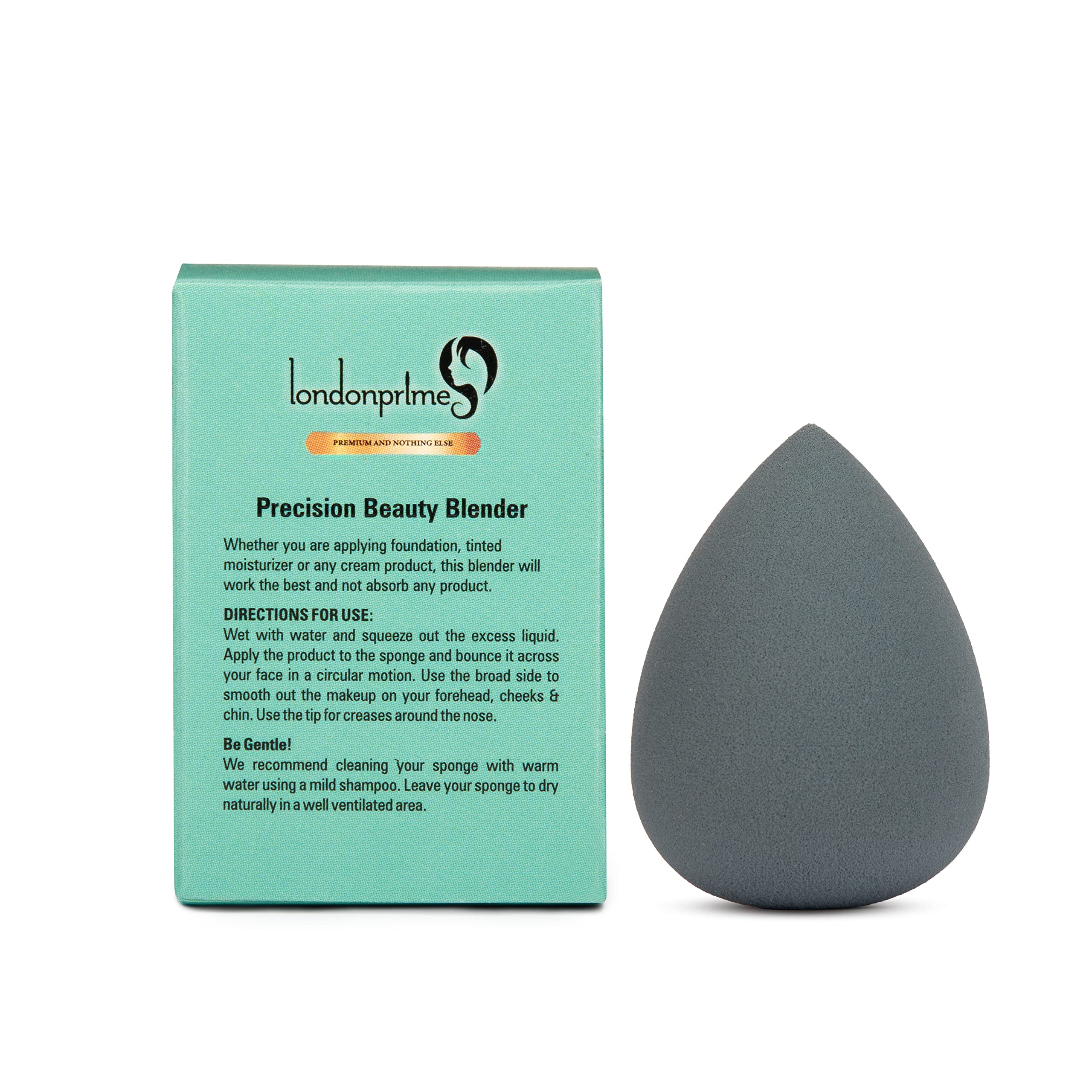 London Prime Precision Sponge Beauty Blender - Grey Makeup Sponge for Flawless Foundation & Concealer Application - Perfect for Liquid, Cream & Powder Cosmetics