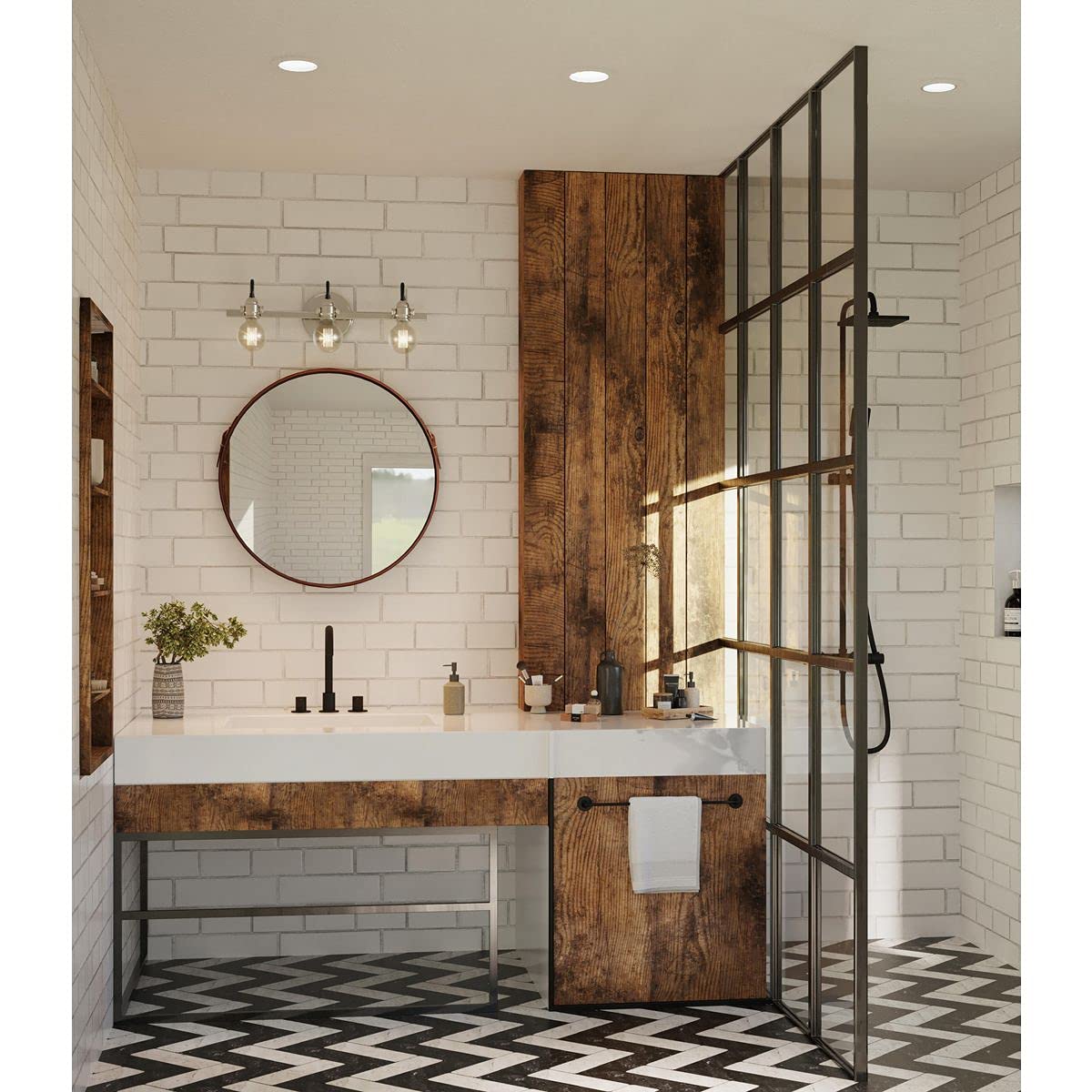 Progress Lighting Axle Collection 3-Light Brushed Nickel Vintage Bathroom Vanity Light Fixture - Perfect for Bathroom, Powder Room, and Dressing Area Lighting