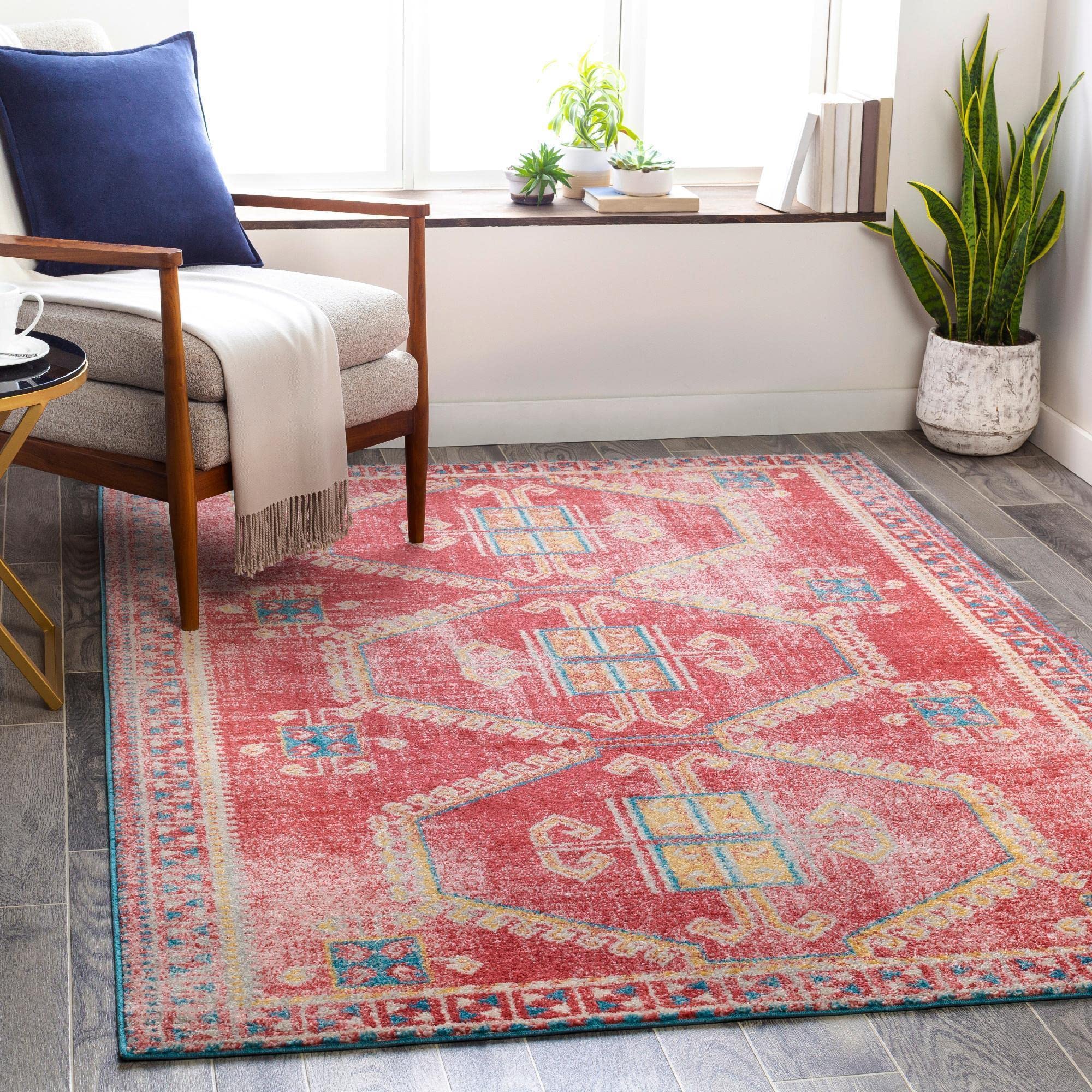 Mark&Day 7x9 Tamworth Traditional Garnet Area Rug - Red Blue Cream Carpet for Living Room, Bedroom, Kitchen - Soft & Durable (6'7
