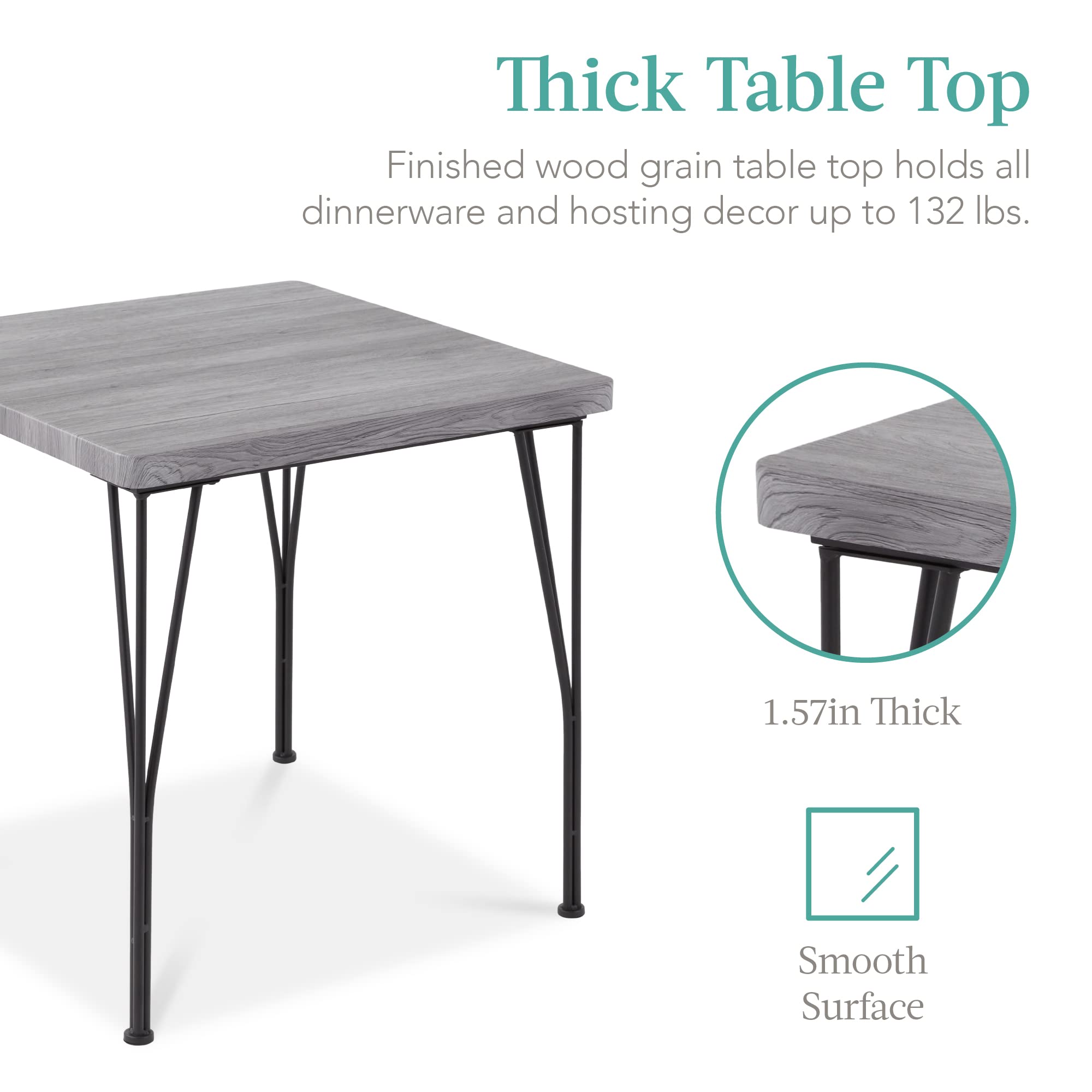 Best Choice Products 3-Piece Modern Dining Set - Square Metal & Wood Kitchen Table with 2 Chairs, Gray - Perfect for Small Spaces, Breakfast Nooks, Apartments & Cozy Dining Rooms