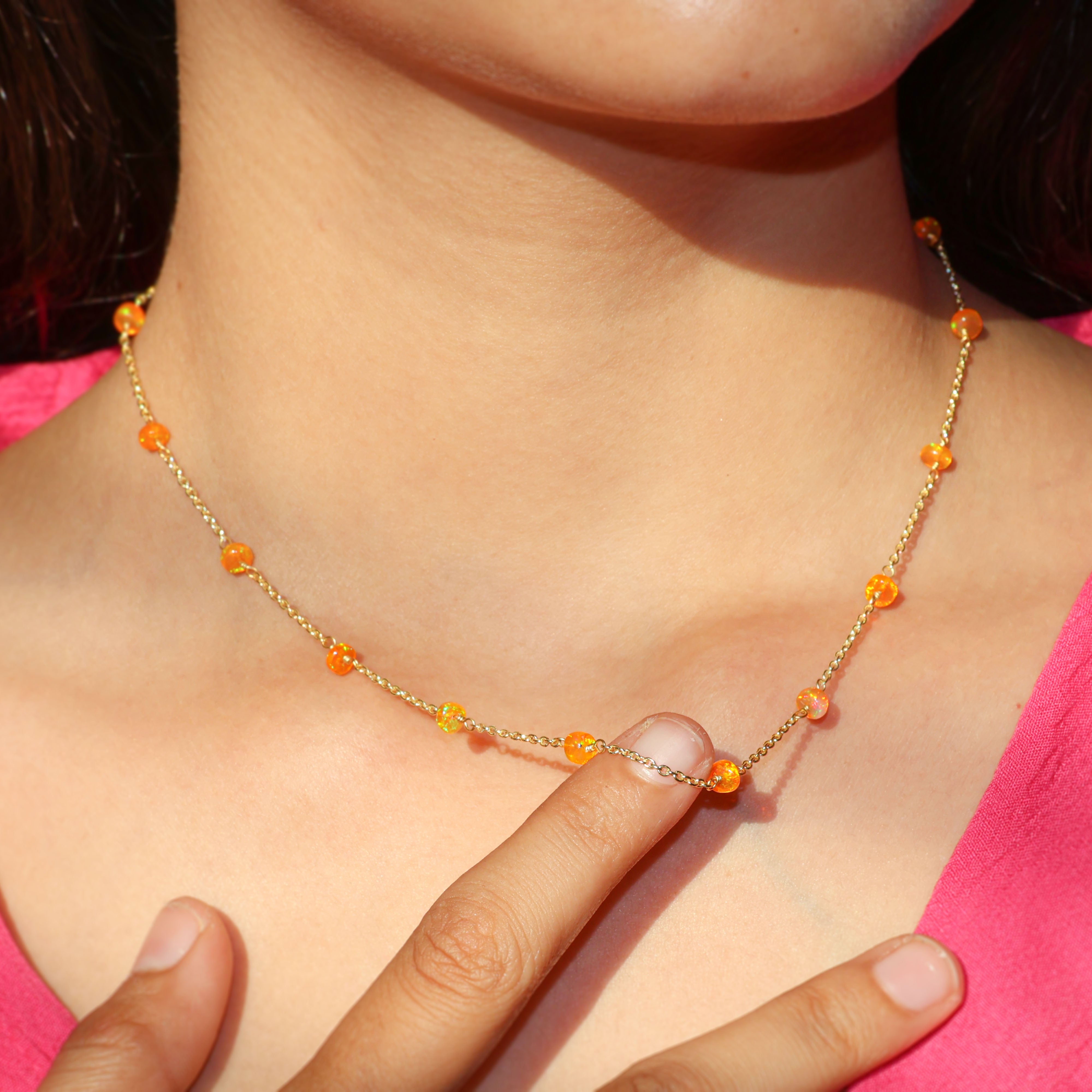 Elegant Beaded Chain Necklace for Women - Natural Orange Opal Gemstone Jewelry | Perfect for Parties, Weddings & Everyday Wear