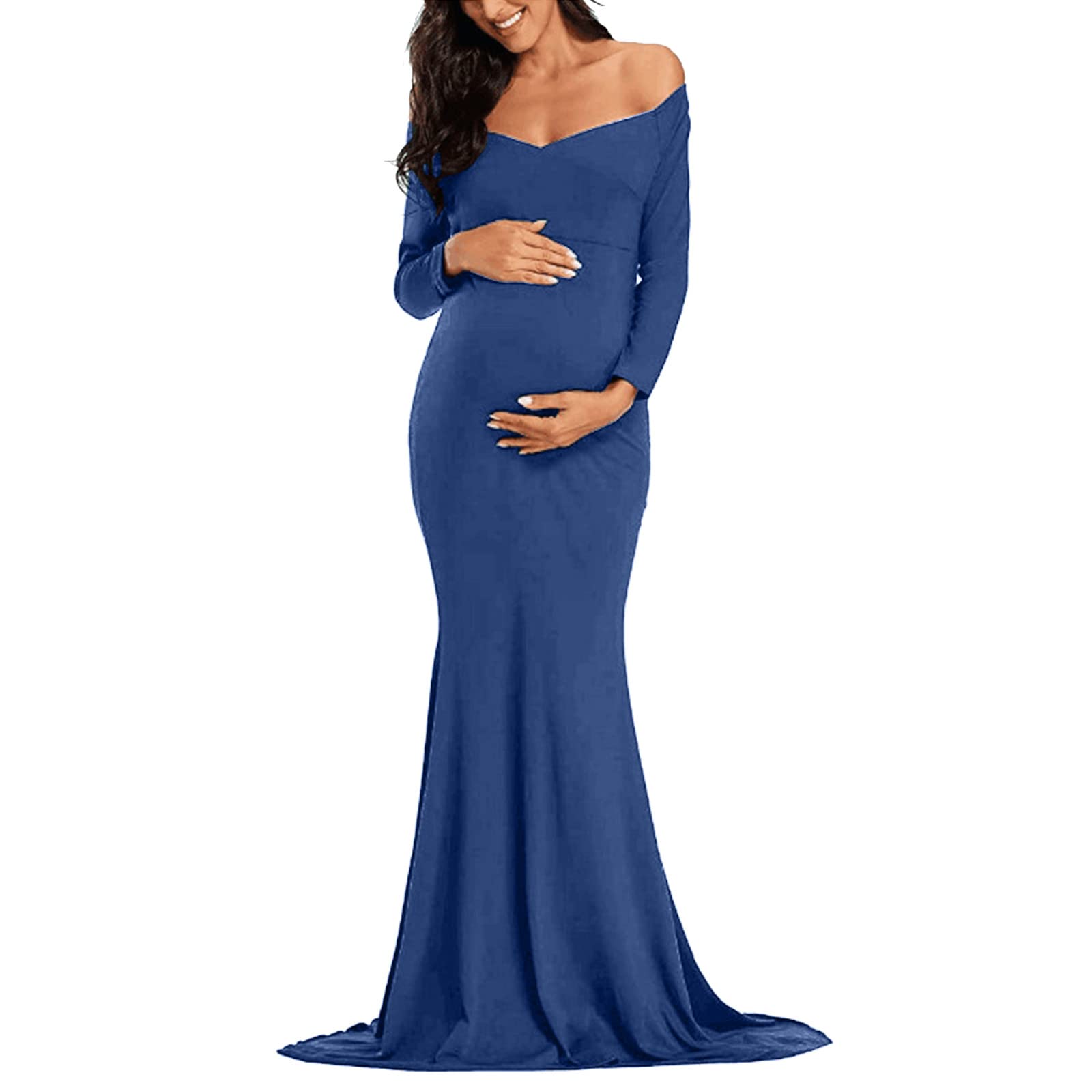 Maternity Photography Dress - Black Long Sleeve Solid Pregnancy Gown for Women | Maternity Photo Shoot, Baby Shower & Pregnancy Announcement Outfit