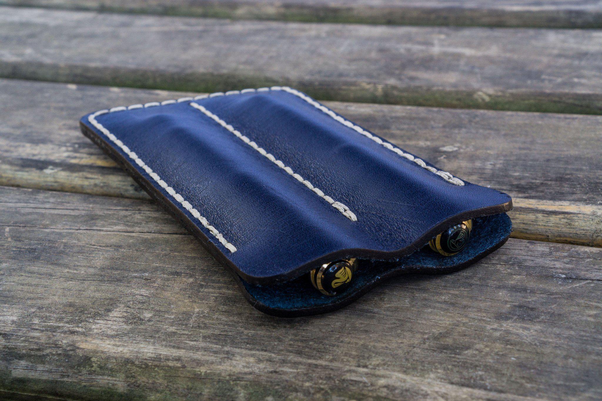 Premium Leather Double Fountain Pen Case - Navy Blue Pen Sleeve for Fountain Pens & Calligraphy Pens | Perfect for Office, Travel & Gift Giving