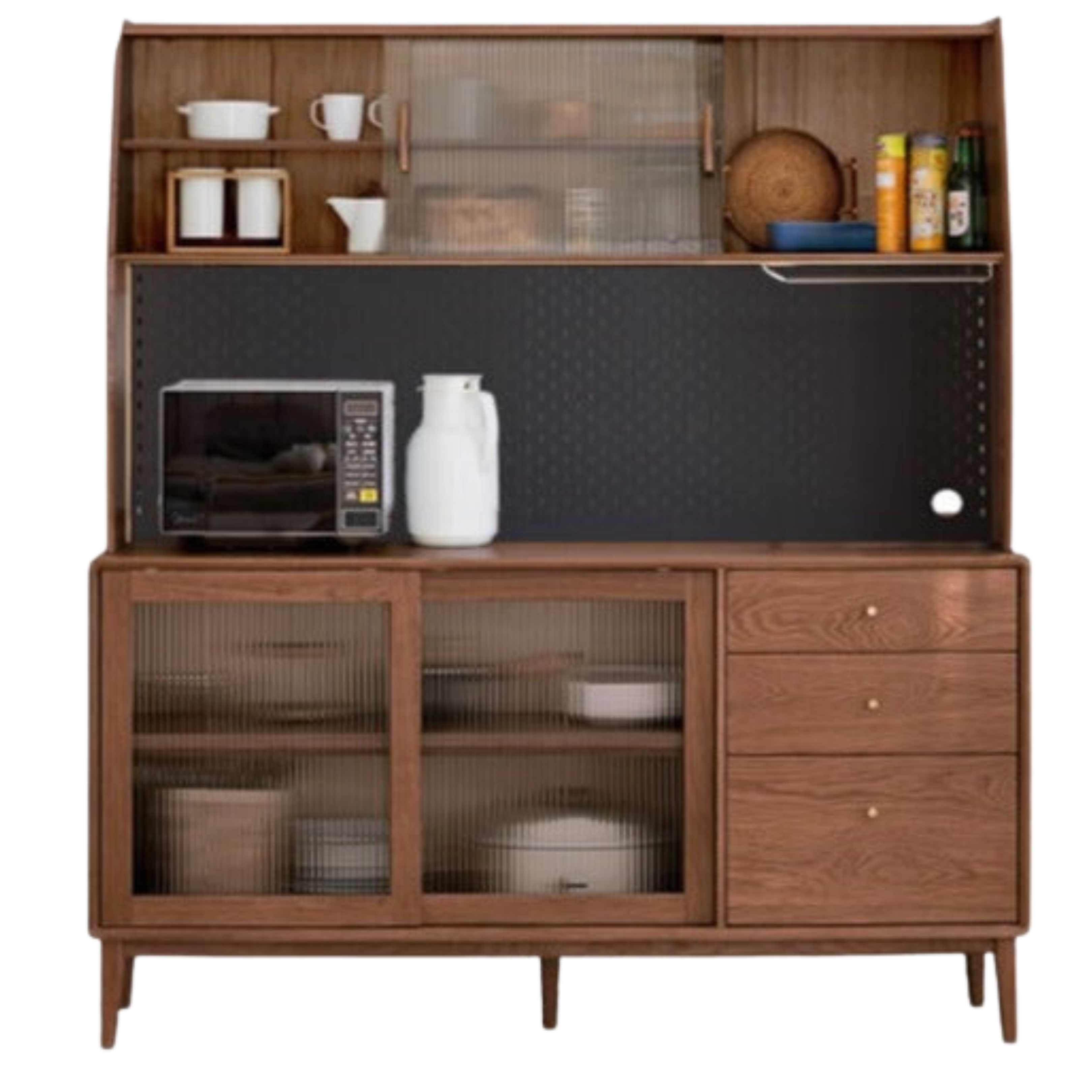 Solid Oak Wood Sideboard Buffet Cabinet - Rustic Farmhouse Dining Room Storage for Dishes, Linens & Entertaining Essentials