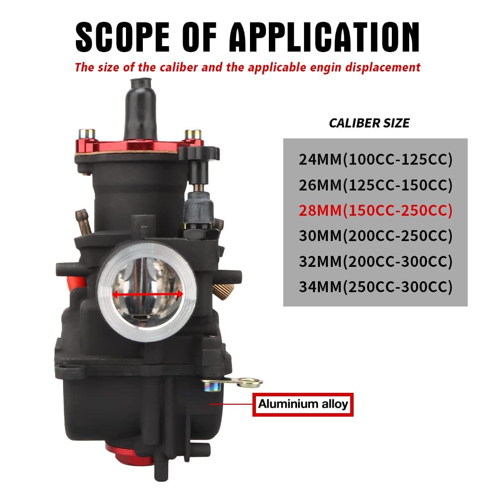 NIBBI 28mm PWK Carburetor for 200cc-250cc Motorcycle Engines - Compatible with Dirt Bikes, Mini Bikes, Pit Bikes & GY6 ATVs - Includes Carb Jets - High Performance Air Fuel Mixture Tuning for Off-Road Racing & Trail Riding
