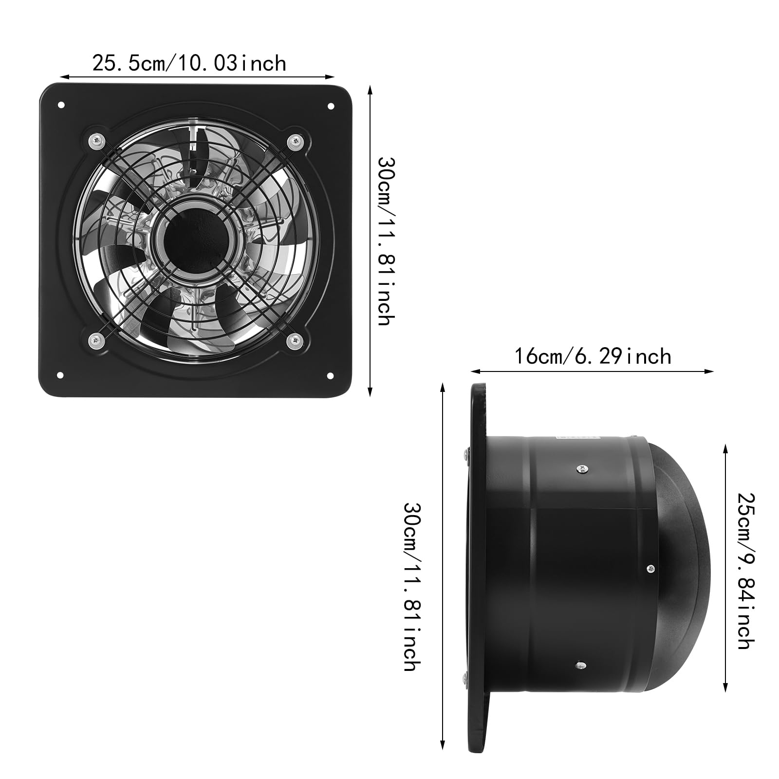 10 Inch Through Wall Exhaust Fan - 110V 100W 2600RPM High Flow Ventilation Fan with 7-Blade Design - Powerful Dust Evacuation for Kitchen, Warehouse, Workshop - Black | Ideal for Home, Commercial & Industrial Ventilation Needs