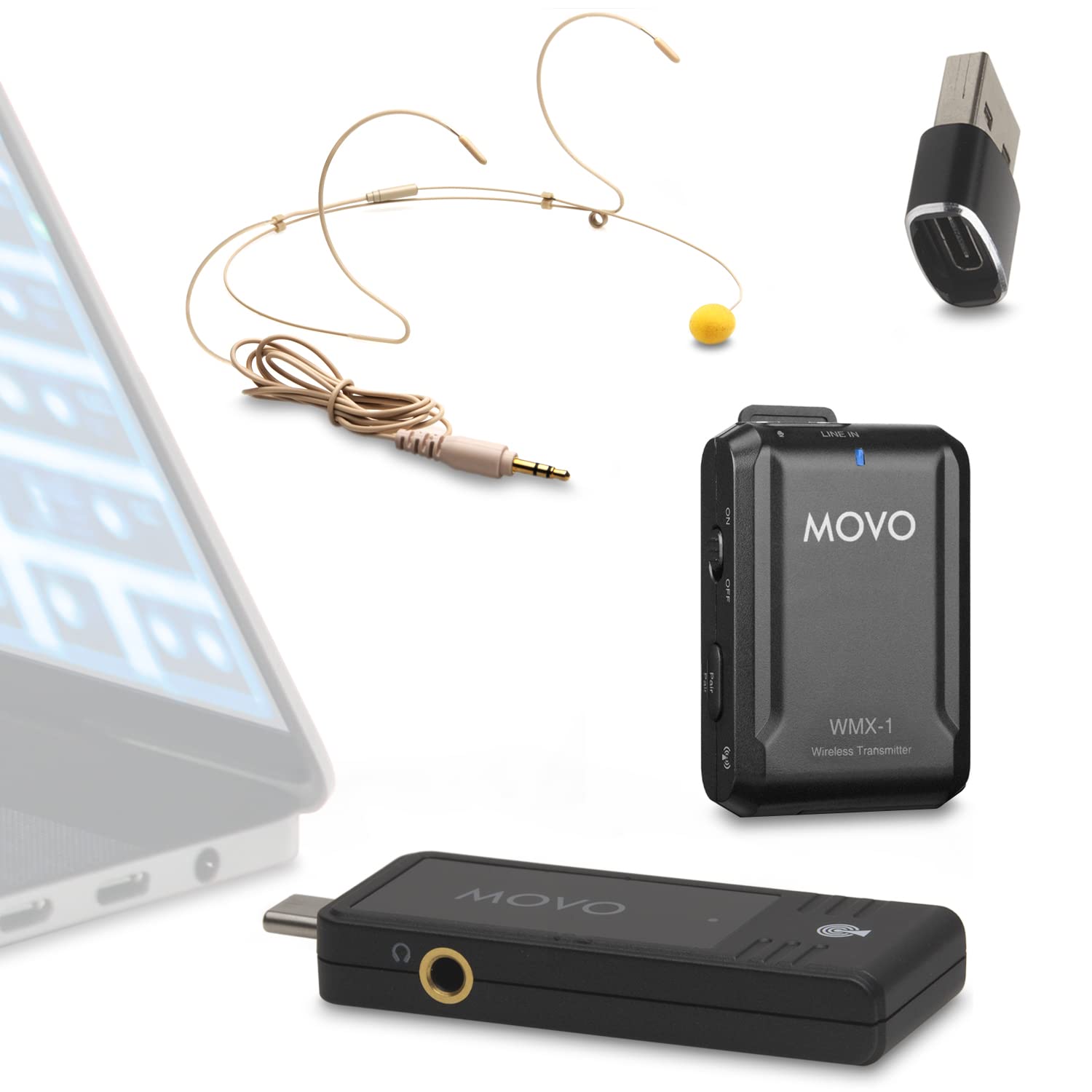 Movo WMX-1-UH USB-C Wireless Headset with Microphone - Noise Cancelling Wireless Headset for PC, Mac, Smartphone & Tablet - Perfect for Online Meetings, Gaming & Remote Work