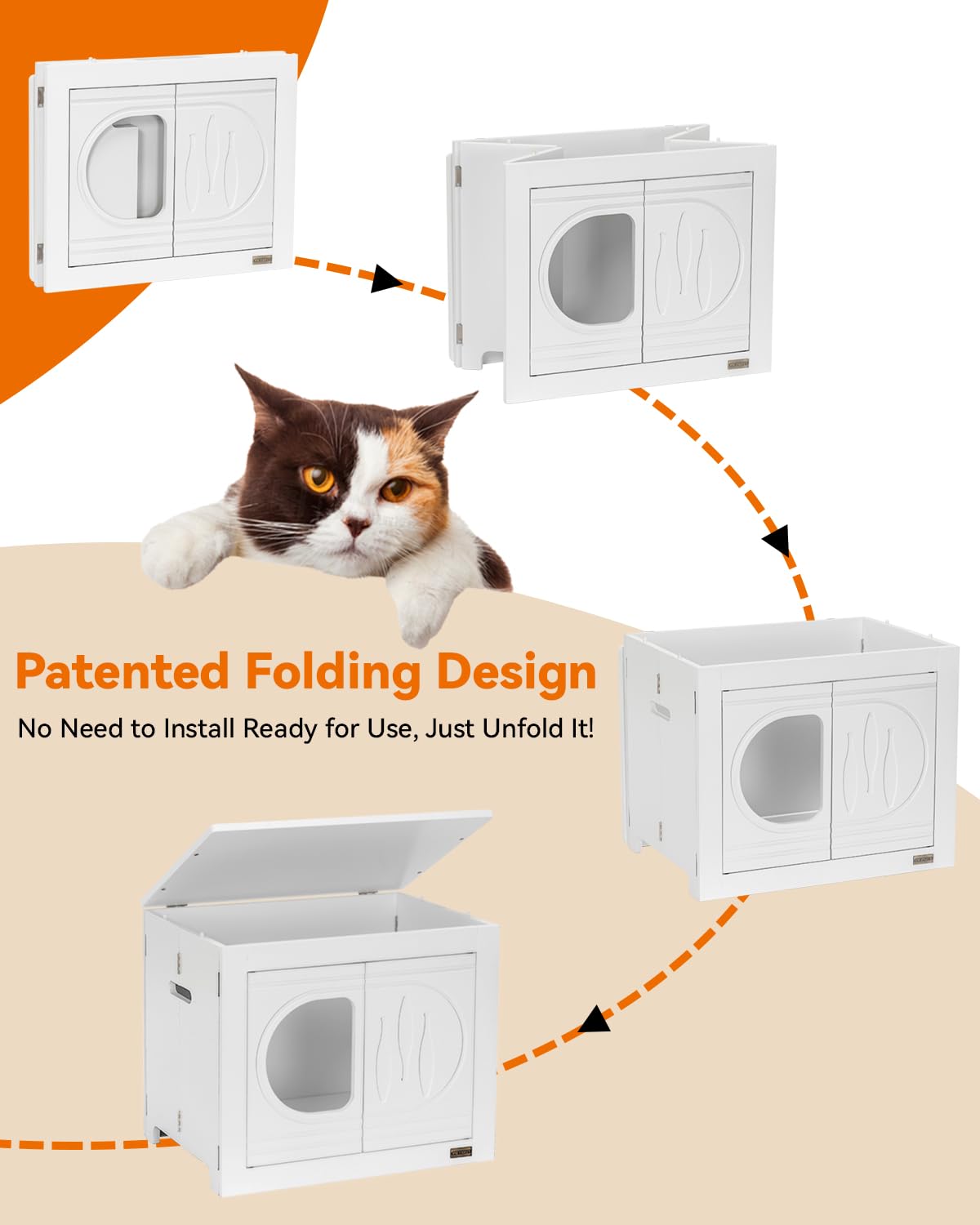 Petsfit Foldable Cat Litter Box Enclosure Furniture - No Assembly Needed, Multi-Functional Cat House & End Table, Fits Most Litter Boxes (White) | Perfect for Small Spaces, Living Rooms & Pet-Friendly Homes