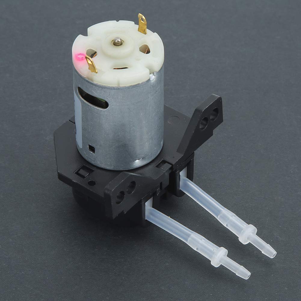 12V DC Peristaltic Liquid Pump - Mini Right Angle Dosing Pump with Large Flow & Snap-on Design - Self Priming Hose Pump for Lab Experiments, Pharmacy, Biotechnology, Aquariums & Home Brewing (Black)