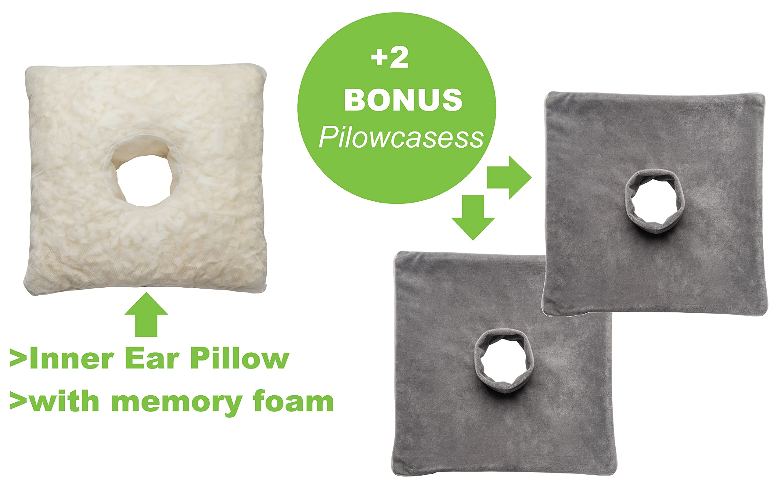 Memory Foam Travel Pillow with Ear Hole - Comfortable Neck Support for Airplane, Car & Home Use - Relief for Ear Pain & Protection for CNH Piercings - Grey Travel Accessory for Sleeping & Relaxation