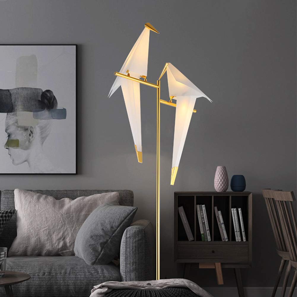 Modern LED Floor Lamp with 2 Birds - 72 Inch Gold Metal Fixtures for Living Room, Bedroom, Dining Room & Office - Adjustable Brightness for Ambient Lighting & Reading