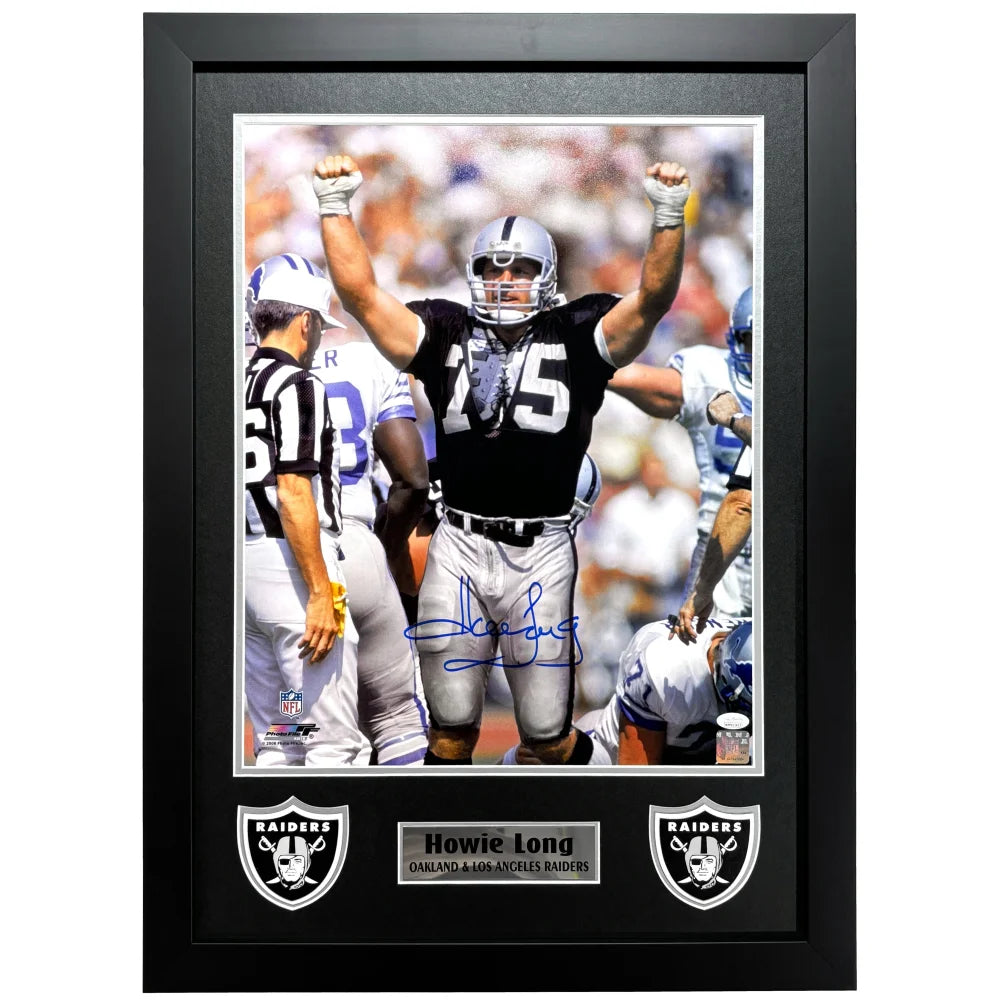 Howie Long Autographed Oakland Raiders 16x20 Framed Photo with COA - Signed Memorabilia for Football Fans & Man Cave Decor