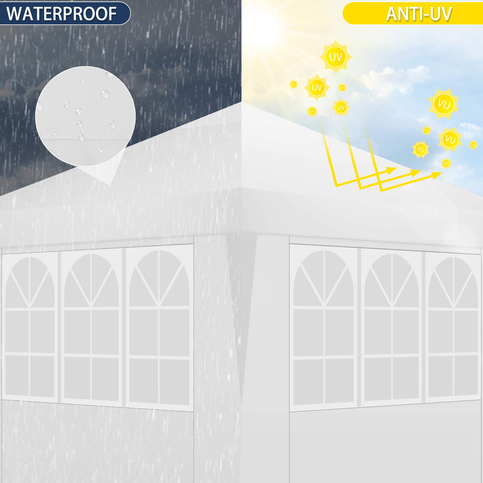 COBIZI 10x10 Pop Up Canopy Tent with 4 Sidewalls - Waterproof Instant Shelter for Outdoor Events, Camping, Parties & Backyard Gatherings - Portable White Gazebo for Commercial Use & Picnics