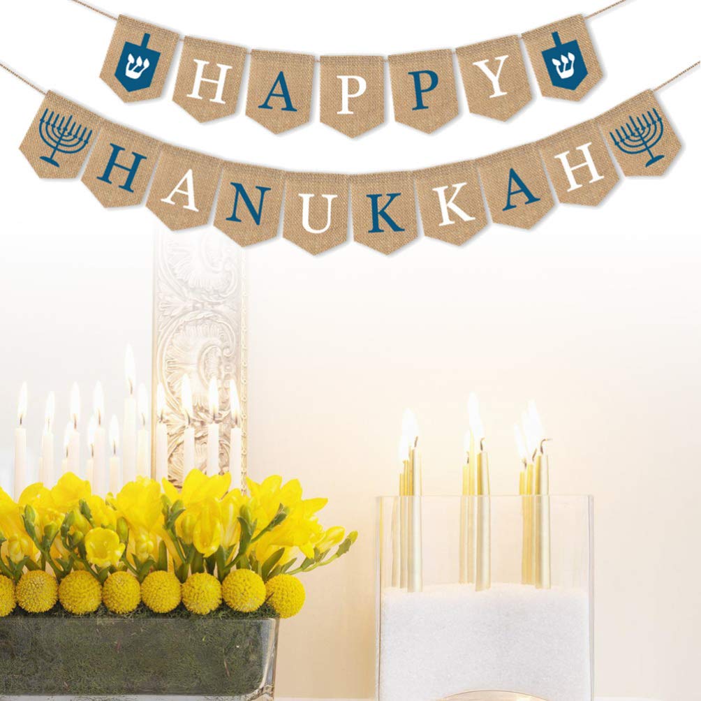 Happy Hanukkah Banner - Hanukkah Decorations Set with Ornament Flag, Tree Pendant & Burlap Bunting for Outdoor & Indoor Holiday Decor - Perfect for Home, Party & Festival Celebrations