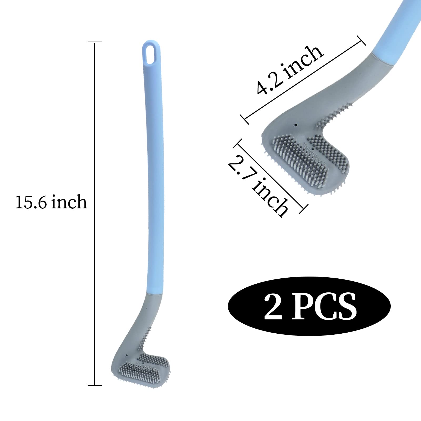 FuninCrea 2-Pack Golf Head Toilet Brush Set - Long Handle Silicone Toilet Brush with Hooks, Non-Stick Hair Removal, 360° Deep Cleaning for Bathroom & RV - Blue (Perfect for Golf Lovers & Small Spaces)