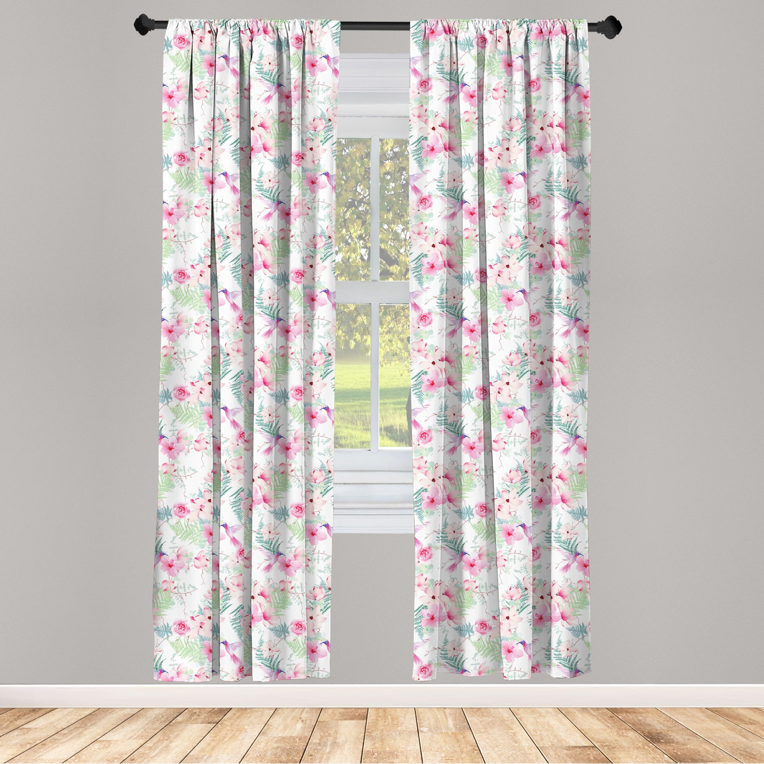 Romantic Hummingbird & Floral Window Curtains - Lightweight Pink & Green Valentine's Decor - 28