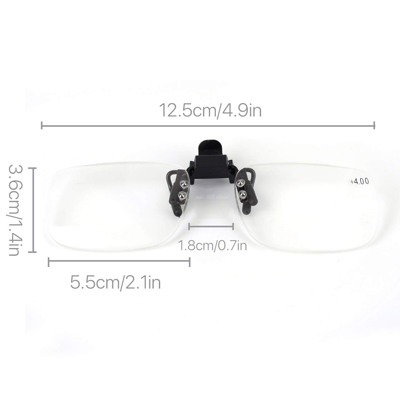 Clip On Flip Up Magnifying Reading Glasses 4.0x - Unisex Readers with Detachable Lenses for Reading, Hobbies & Close Work - Perfect for Books, Crafts & Electronics Repair