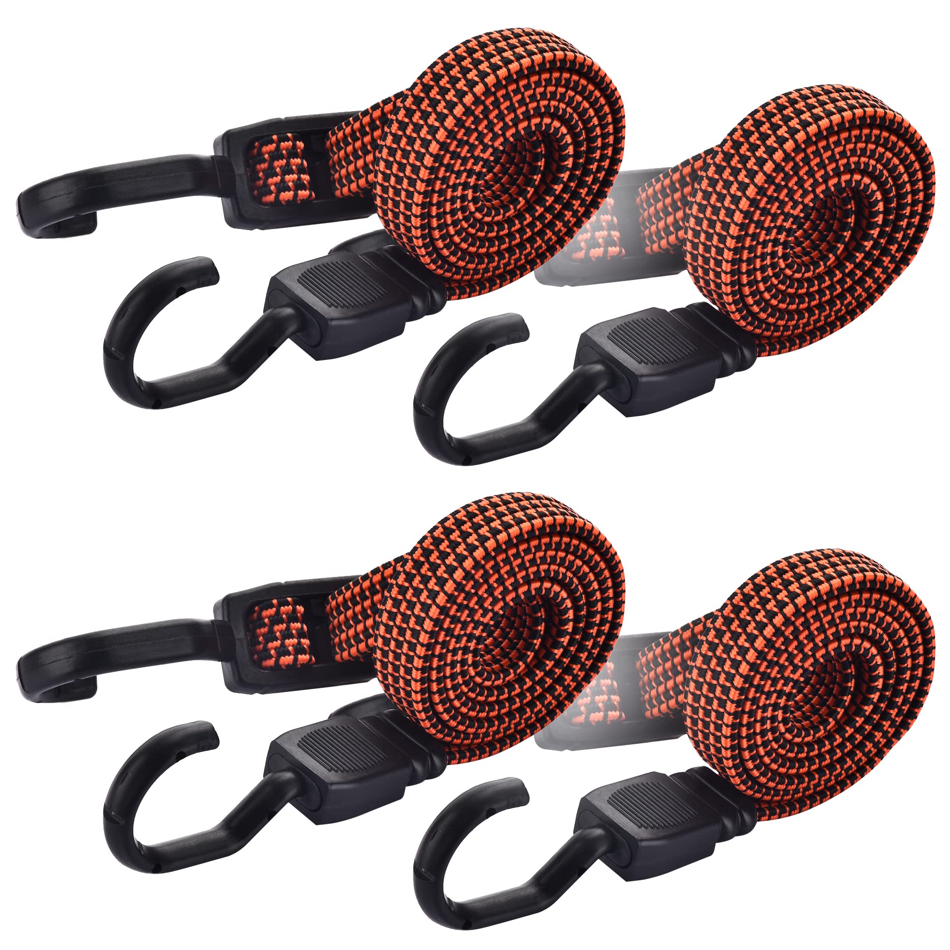 Fifod Adjustable Flat Bungee Cords with Hooks - 4 Pack Heavy Duty Bungee Straps for Secure Cargo Tie Down | Perfect for Hand Carts, Luggage Racks, Camping Gear, Gardening Tools & Clotheslines | Durable Elastic Rope for Outdoor & Home Organization