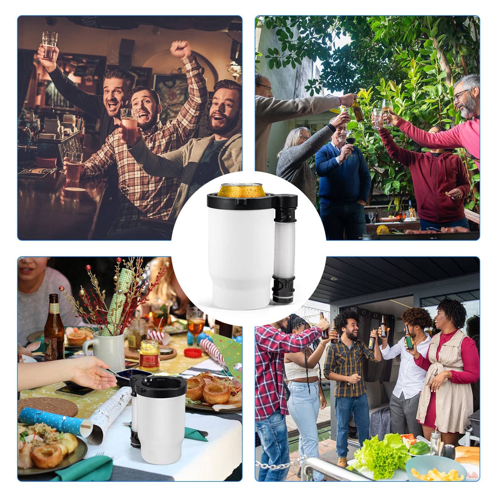 Portable Insulated Drink Funnel with Detachable Expandable Hose - Reusable Can & Bottle Cooler Cup for Outdoor Activities, Camping, BBQs, Travel & More - White | Perfect for Picnics, Tailgating, Beach Trips, Hiking & Road Trips | Keep Beverages Cold Anywhere - Ideal for Backyard Parties, Sports Events, Family Gatherings & Summer Adventures