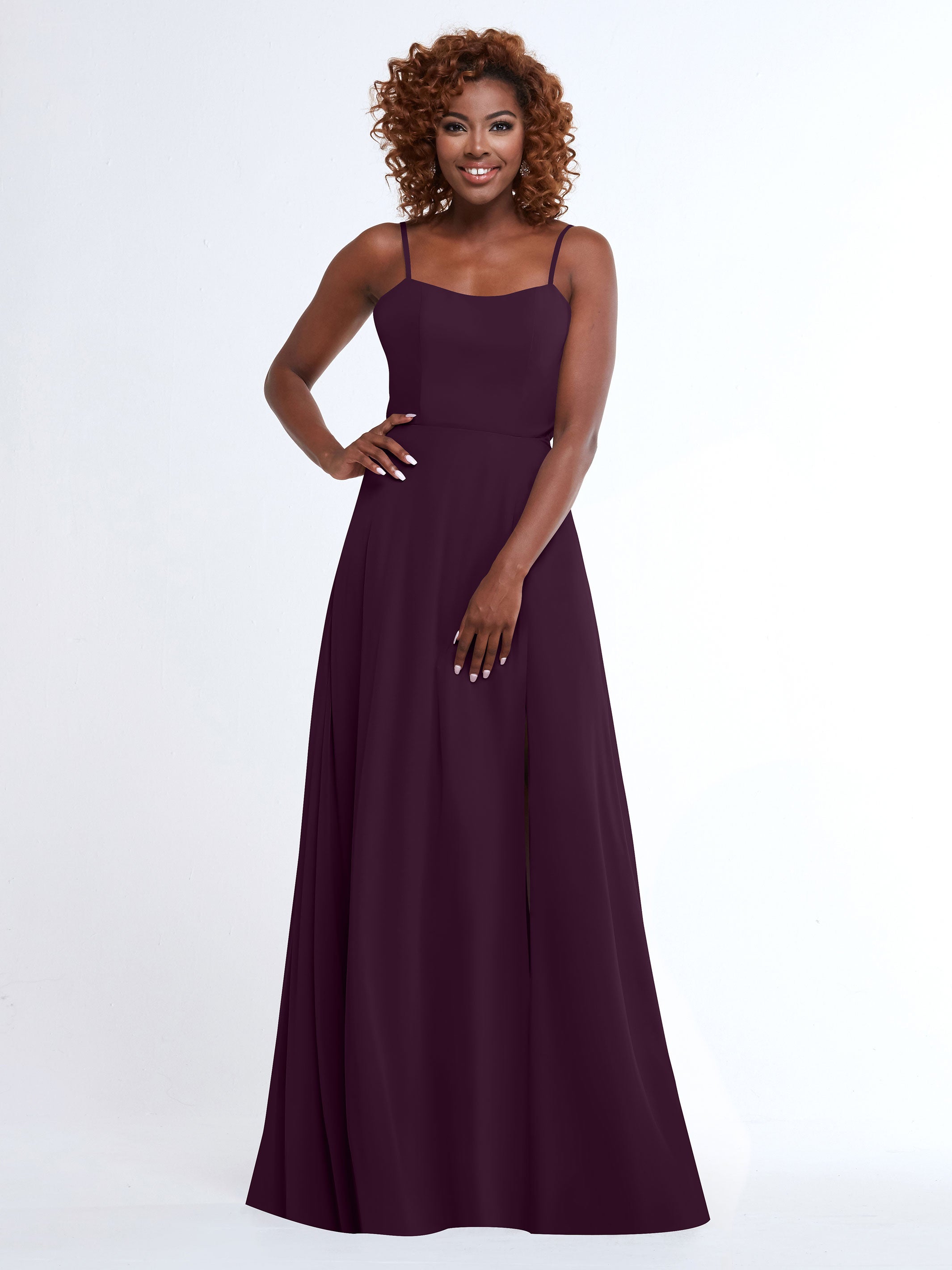 Elegant A-Line Bridesmaid Dress with Flowy Chiffon Skirt & Thigh Slit - Perfect for Weddings, Formal Events & Special Occasions