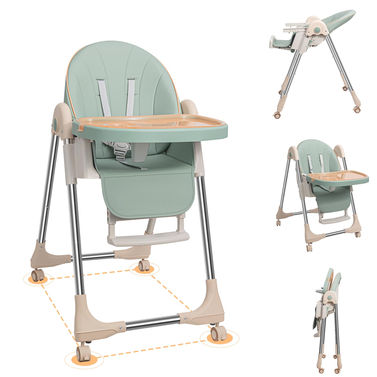 **Adjustable Baby High Chair for Infants & Toddlers - Foldable, 4-Wheel Design with Double Removable Trays - Supports Up to 50KG - Perfect for Feeding, Playtime & Dining**