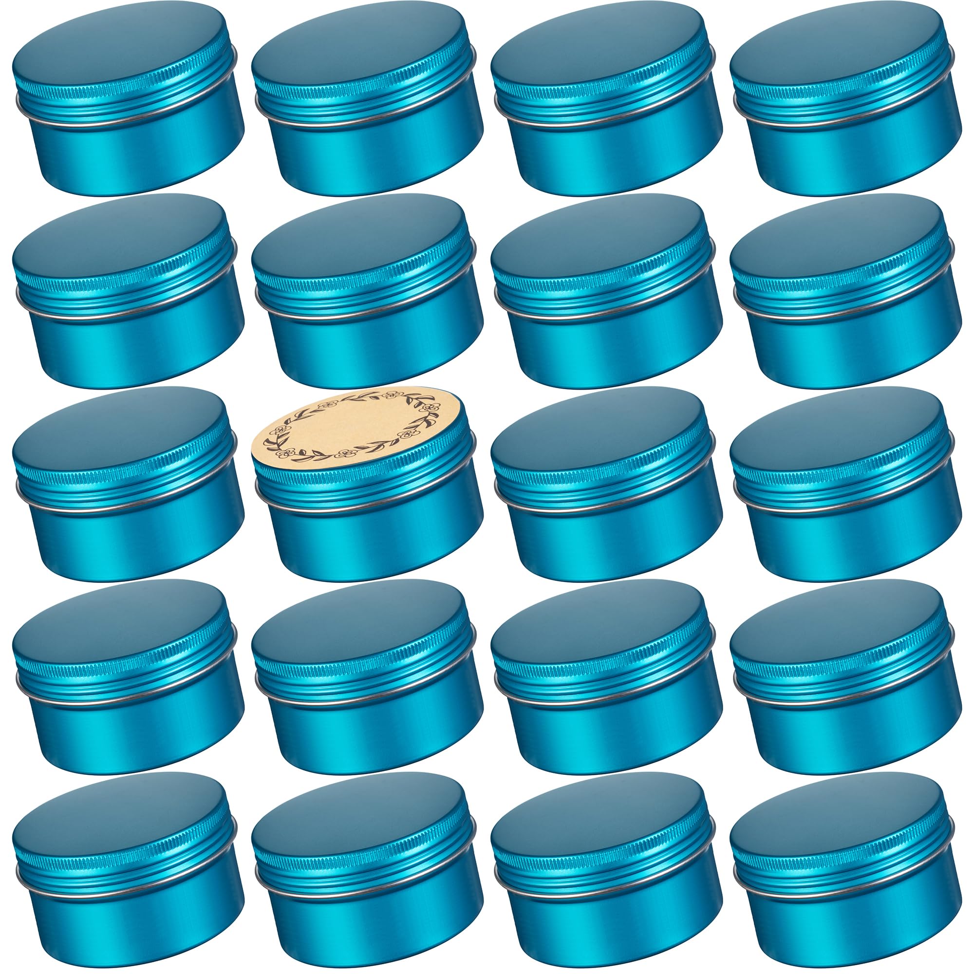 24 Pack 4oz (120ml) Refillable Aluminum Tin Jars with Screw Lids & Blank Labels - Small Metal Containers for Lip Balm, Candle Making, DIY Salves, Spice Storage & Craft Supplies (Lake Blue) | Perfect for Home Organizing, Bath & Body Products, Wedding Favors & Apothecary Use