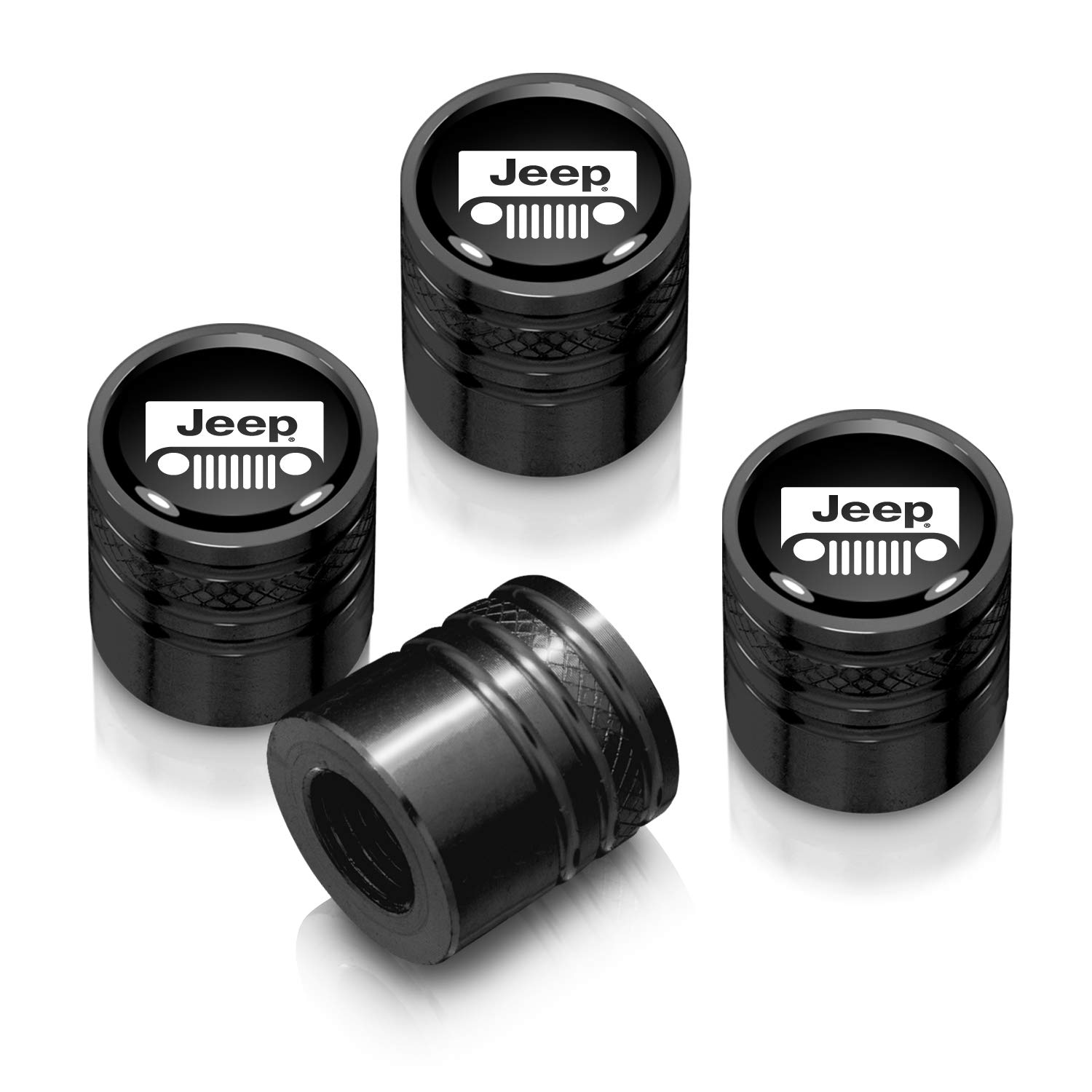 Black Aluminum Cylinder-Style Tire Valve Stem Caps for Jeep - Heavy Duty Wheel Accessories for Off-Road & Street Driving