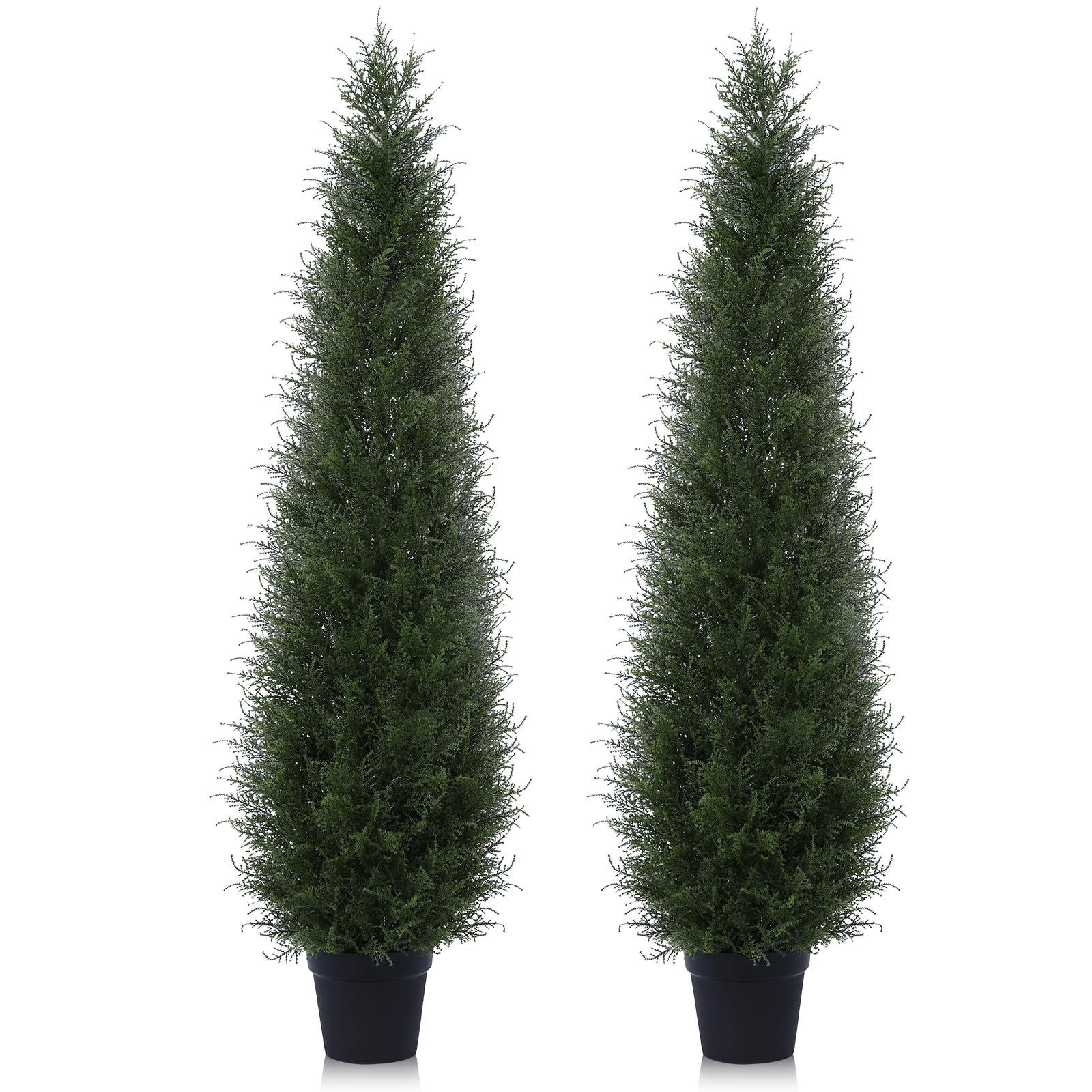 5FT Artificial Cedar Topiary Tree - UV Resistant Faux Pine Trees for Outdoor Decor (Set of 2) | Perfect for Front Door, Porch, Garden & Entryway Decorations