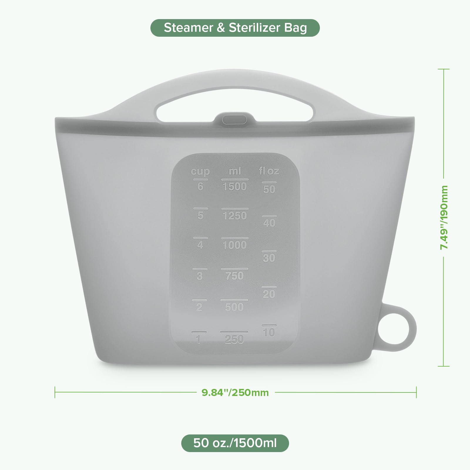 Haakaa Silicone Microwave Steam Sterilizer Bags - 1500ml Reusable Baby Bottle Sterilizer for Breast Pump Parts, Pacifiers & Teethers | Portable Travel & Home Use | BPA-Free, Grey | Perfect for Daycare, Traveling & Quick Sterilization