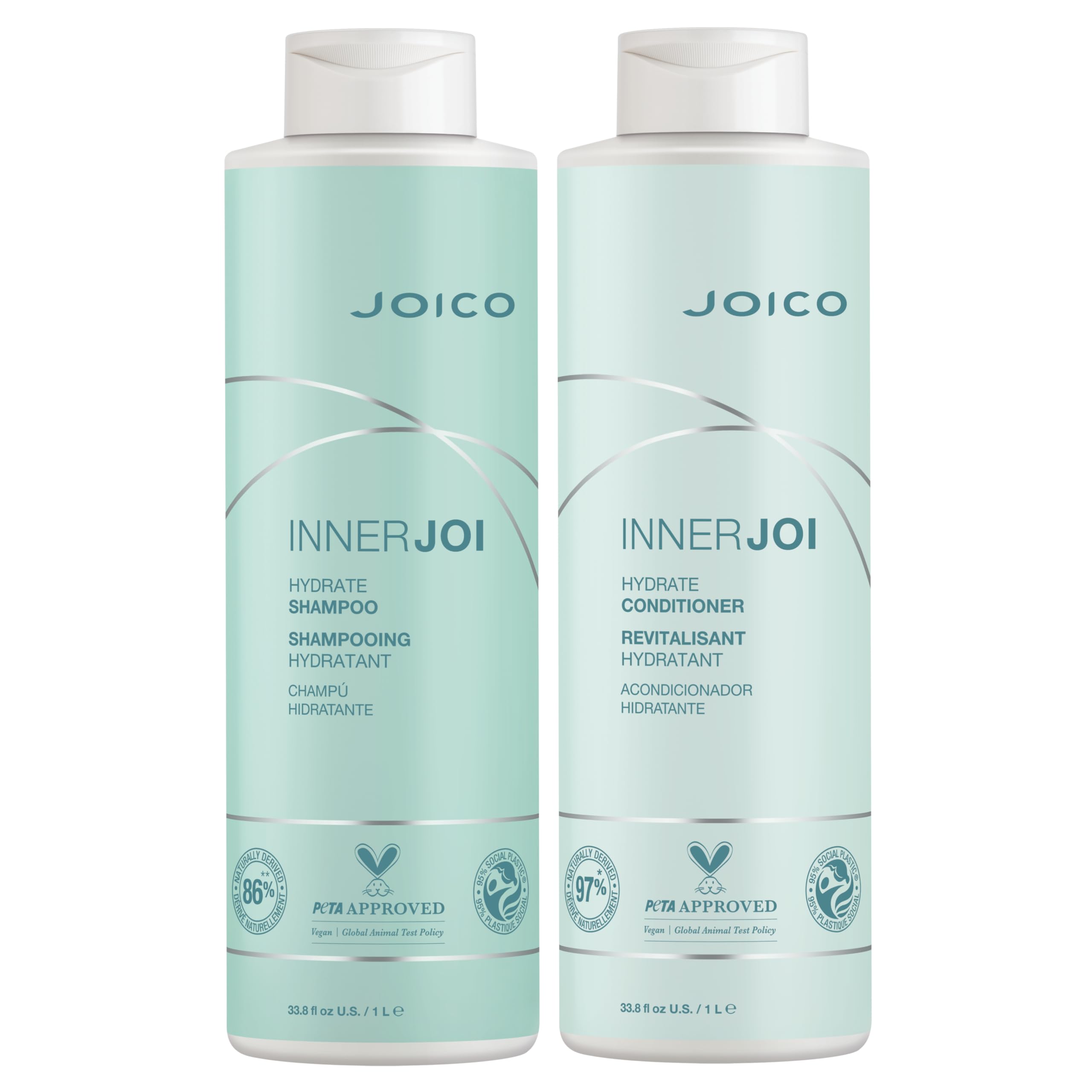 Joico InnerJoi Hydrate Shampoo & Conditioner Set for Dry Hair & Scalp - Sulfate Free, Paraben Free, Vegan Formula with Natural Ingredients | Deep Moisturizing Hair Care for Damaged Hair - Perfect for Daily Use at Home or Salon