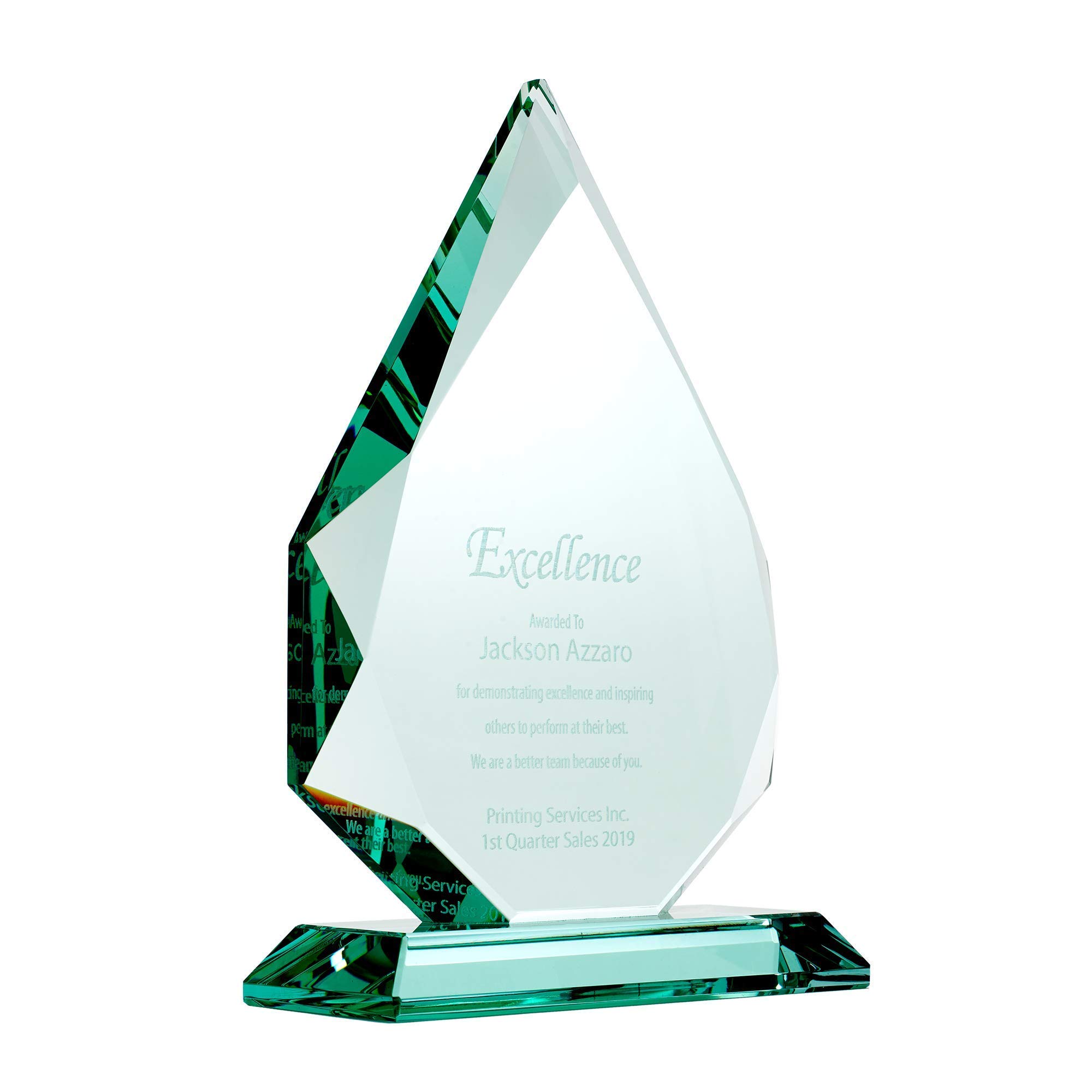 Baudville Custom Engraved Jade Glass Trophy Award - Personalized Recognition for Employees, Students & Achievers - Perfect for Corporate Awards, Academic Ceremonies & Sports Events