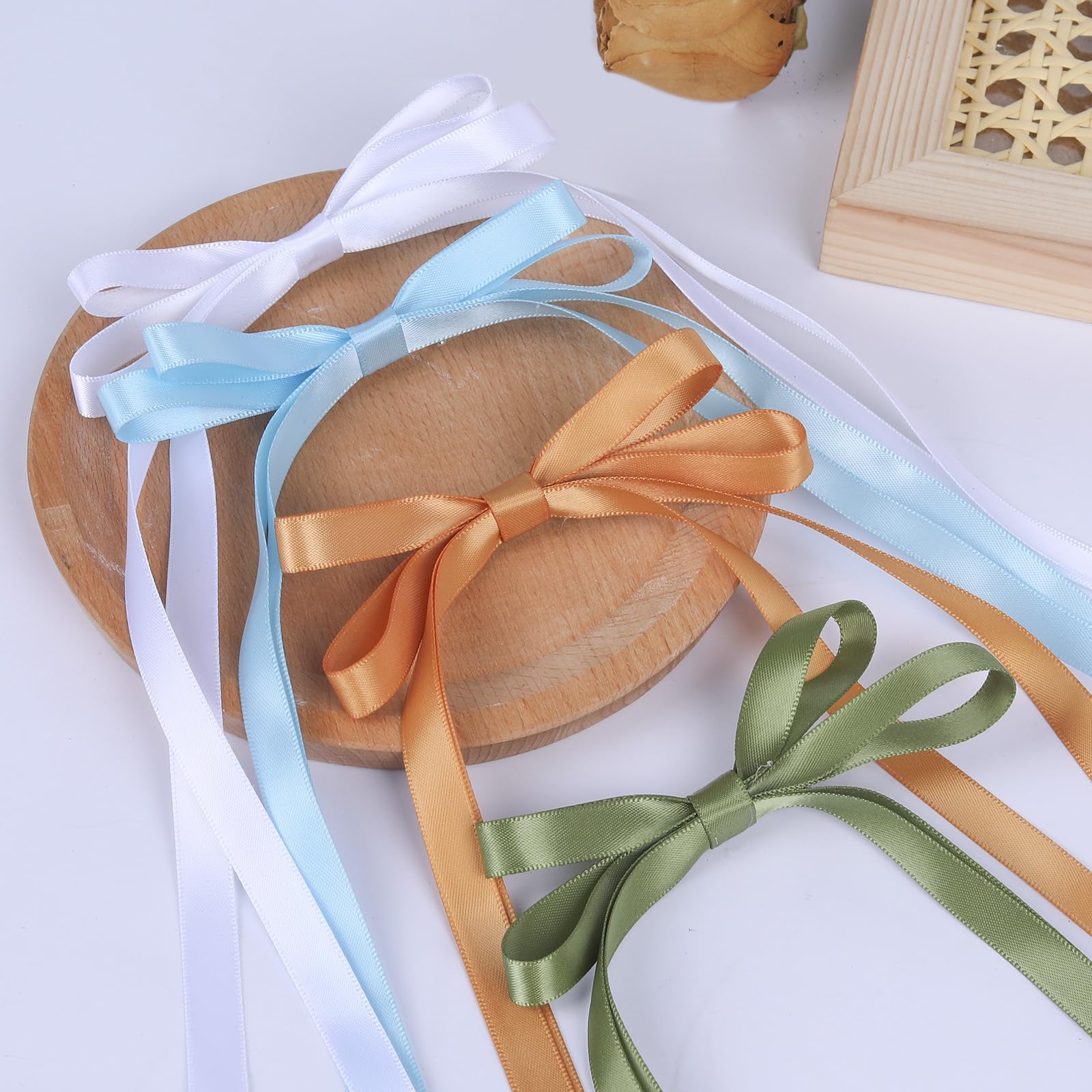 16pcs Elegant Hair Bow Clips for Women & Girls - Long Tail Tassel Bowknot Barrettes, Silky Satin Ponytail Holders (White/Blue/Green/Gold) - Perfect for Weddings, Parties & Daily Hair Styling