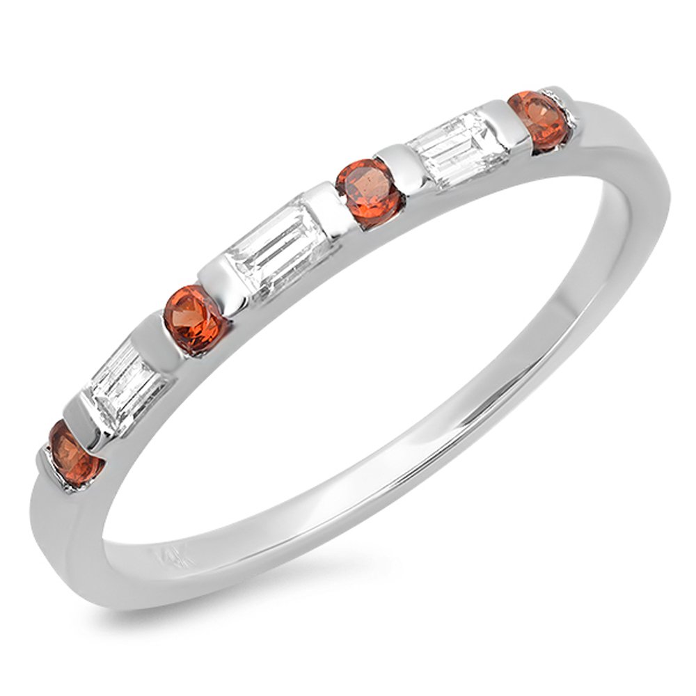 10K Solid White Gold Garnet & Baguette Diamond Wedding Band - Stackable Ring for Women | Elegant Bridal Jewelry, Anniversary Gift, or Everyday Luxury Wear